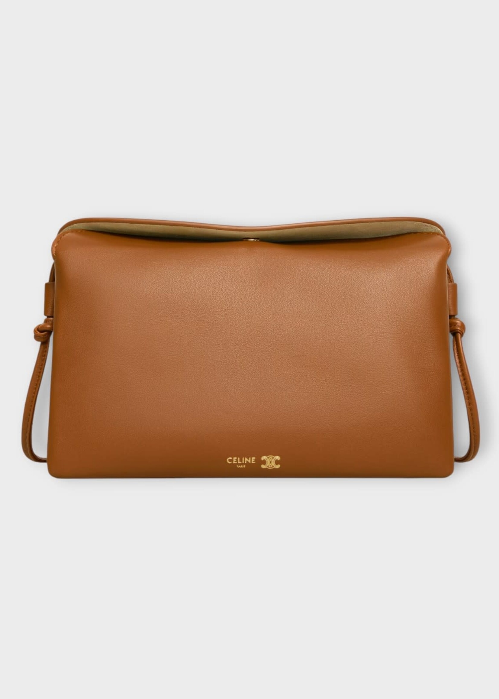 Celine Celine Bag, Brown, Trio Flap Lambskin Leather Shoulder Bag in Soft Tan