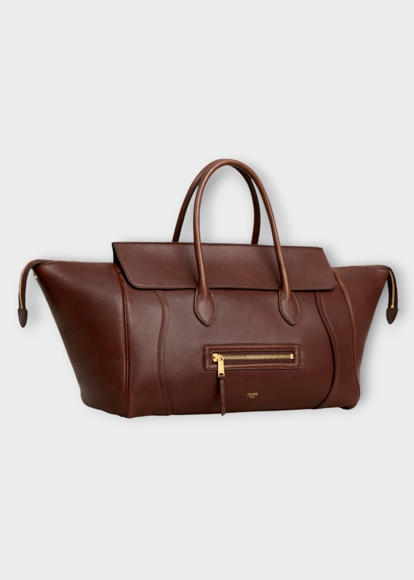 Celine Celine Bag, Brown, Medium Luggage Shiny Lamb Leather Hand Bag In Brick