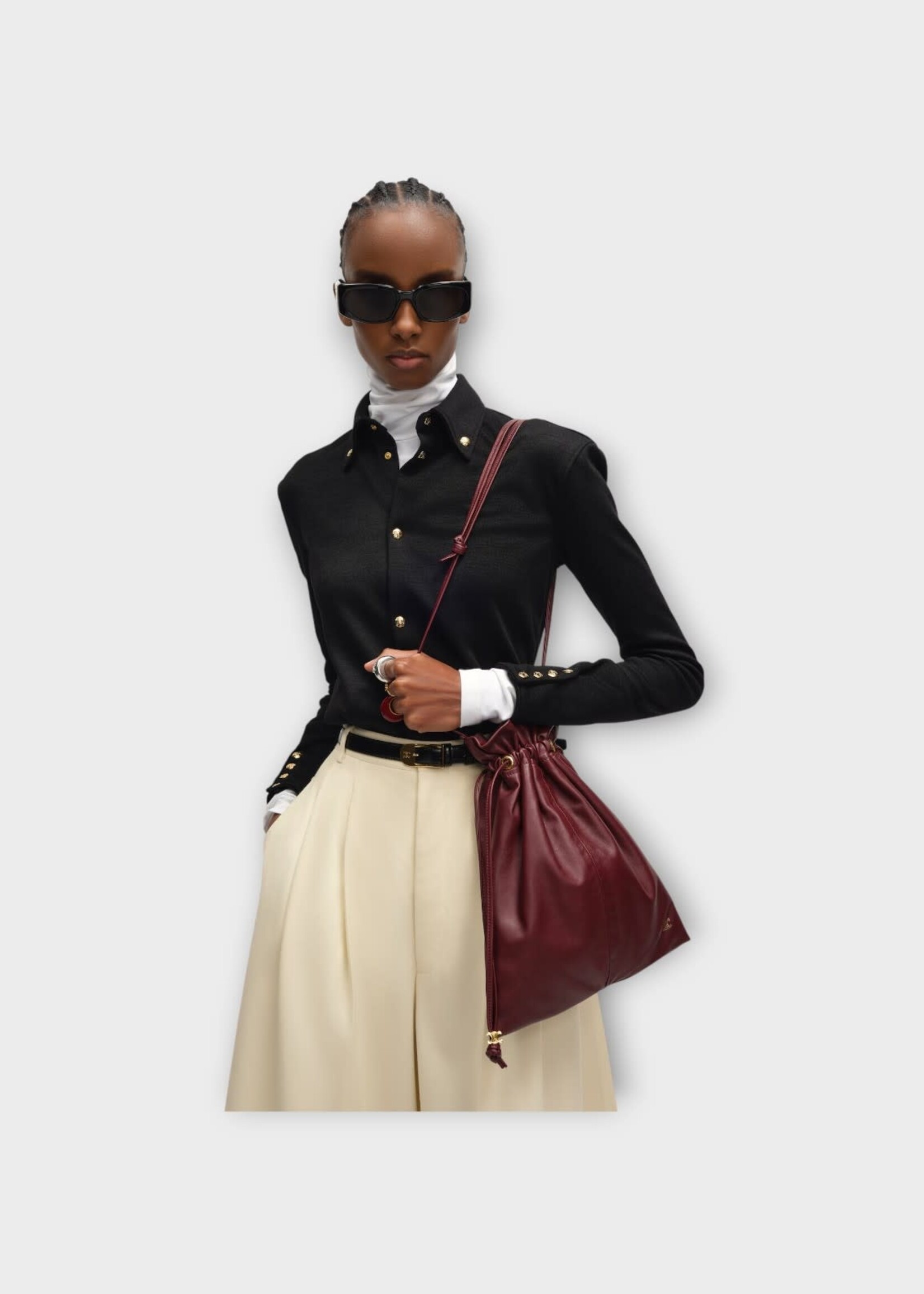 Celine Celine Bag, Brown, Small Crystal Lambskin Pouch In Syrah