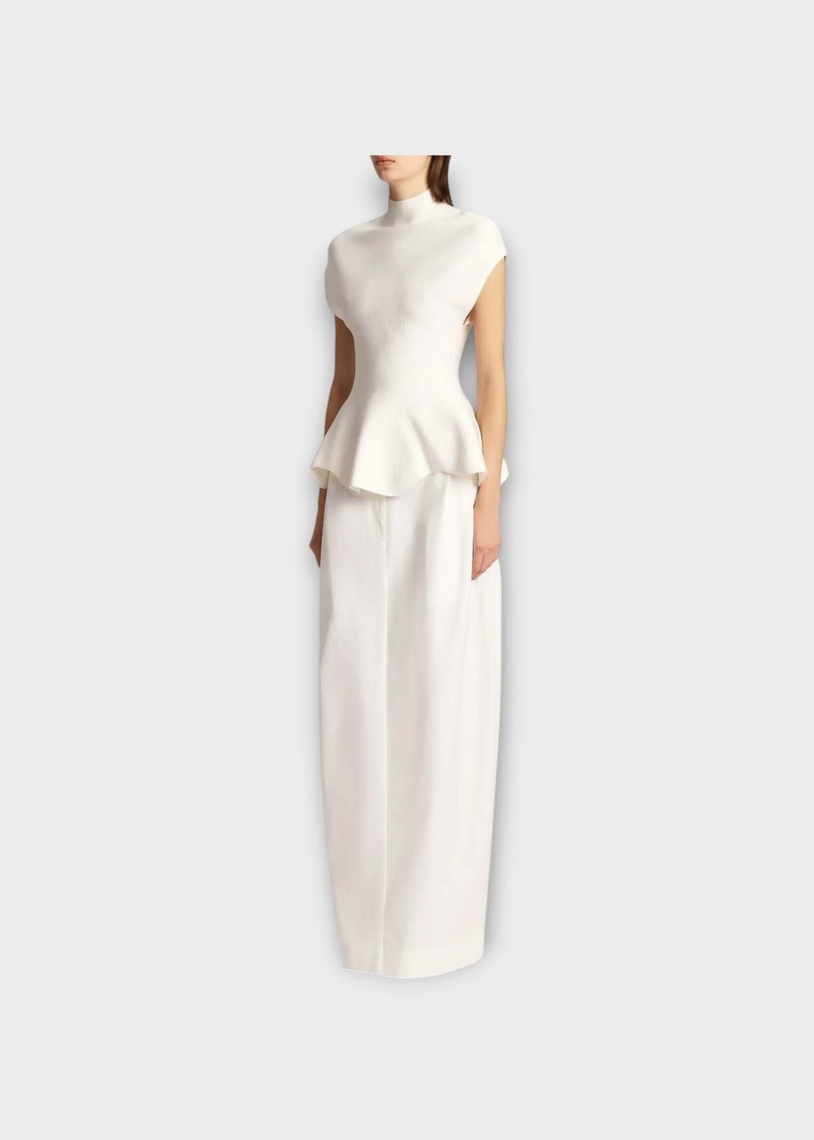 Khaite Khaite Top, White, Andra Stand Collar Peplum Top in Glaze