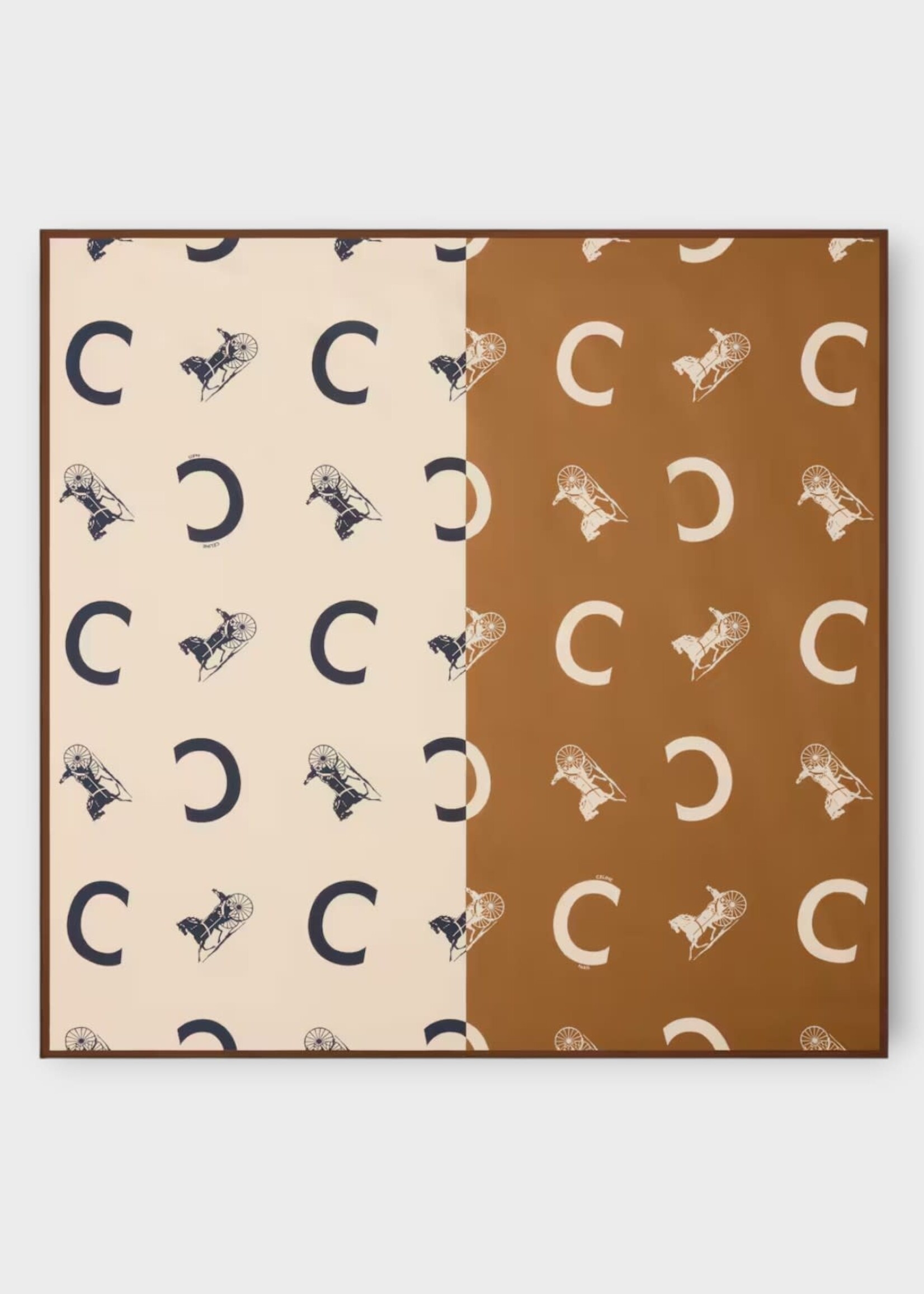 Celine Celine Scarf, Print, Printed Silk Twill 90x90Cm Square Scarf In Off White & Camel