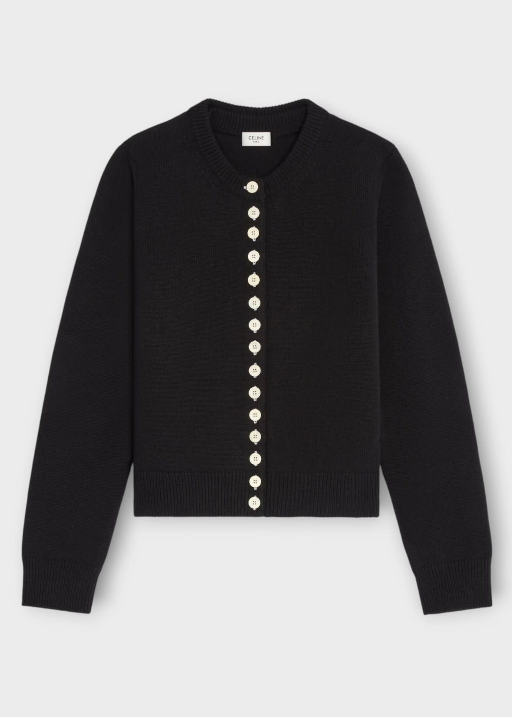 Celine Celine Knitwear, Black, Heritage Cashmere Twinset Crew Neck Buttoned Cardigan