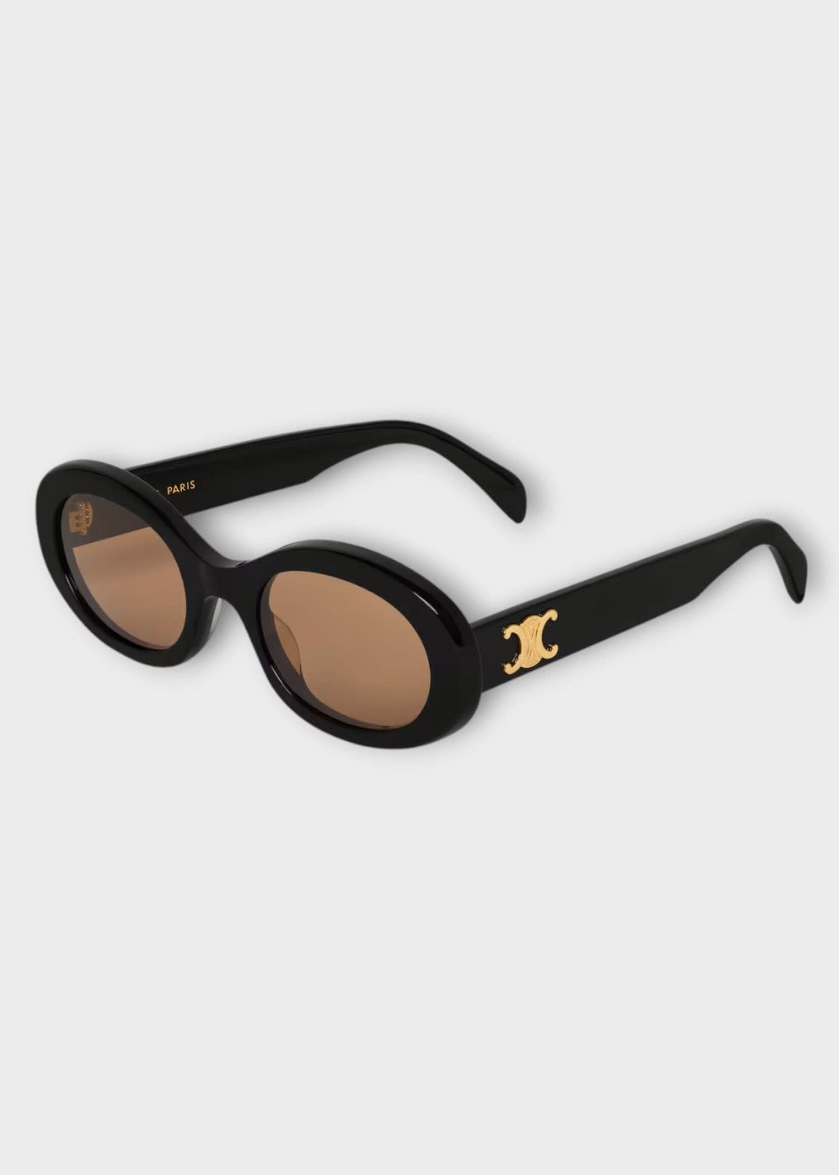 Celine Celine Sunglasses, Black, Triomphe 01 Oval Acetate Frame in Black w/ Nicotine Lenses