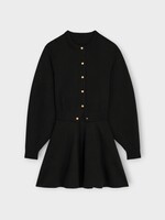 Celine Celine Dress, Black, Wool Crew Neck Long Sleeve Mini Dress in Black w/ Gold Buttons