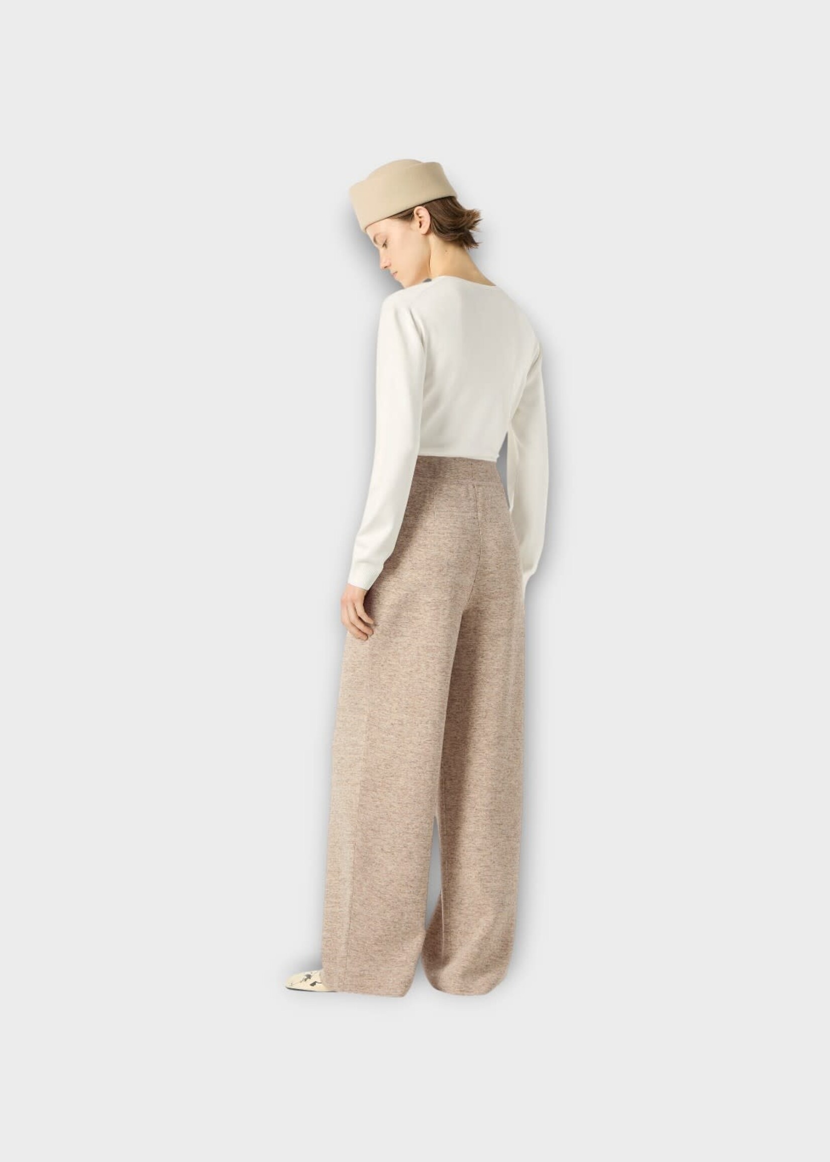 Loro Piana Loro Piana Trousers, Beige, Willow Cashmere & Wool Mix High Rise Flare Leg Pants In Quinoa Cream Biancore