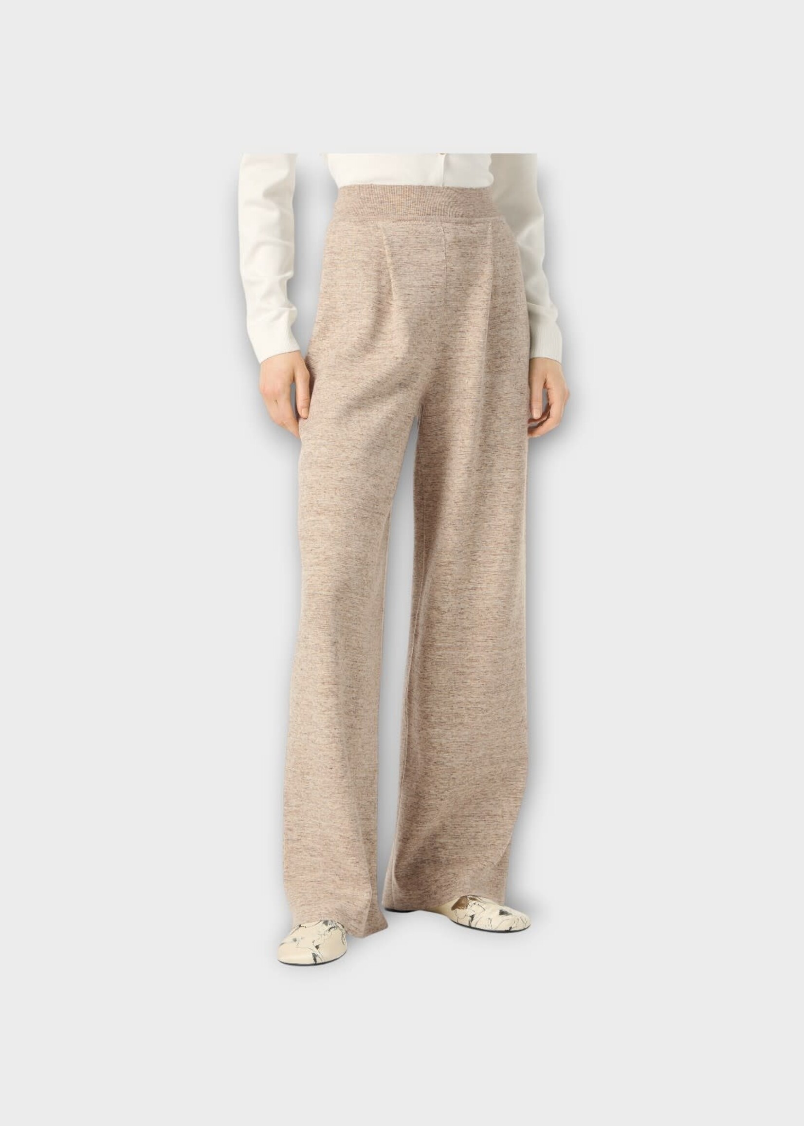 Loro Piana Loro Piana Trousers, Beige, Willow Cashmere & Wool Mix High Rise Flare Leg Pants In Quinoa Cream Biancore