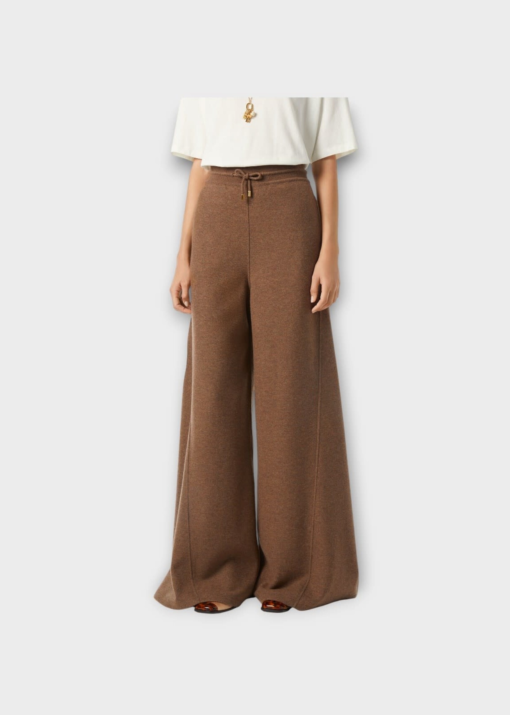Loro Piana Loro Piana Trousers, Brown, Rio Bodro Cashmere Drawstring Waist Wide Pants In Rustic Brown Melange