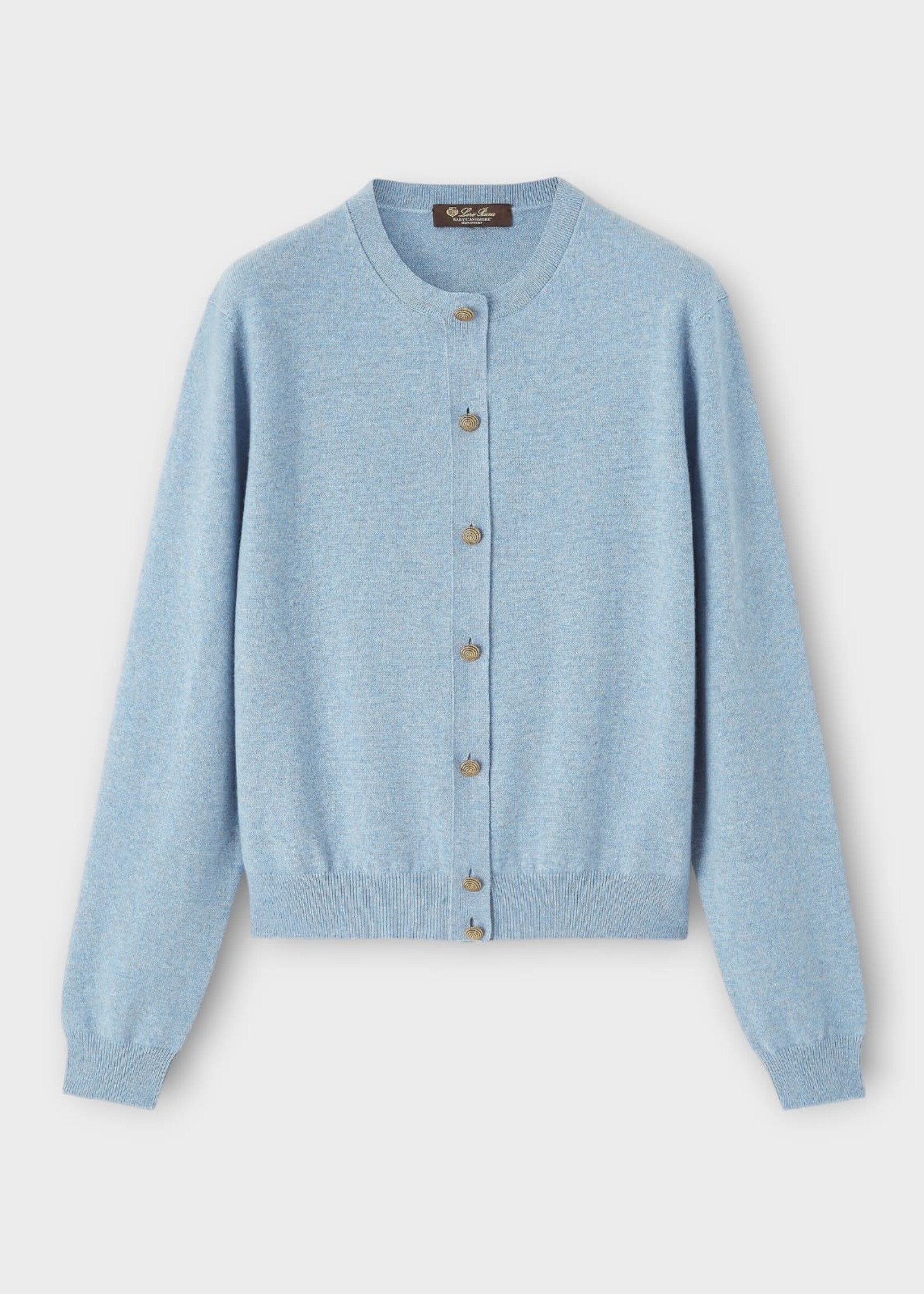 Loro Piana Loro Piana Knitwear, Blue, Cashmere Crew Neck Short Sleeve Sweater In Airy Sky Melange