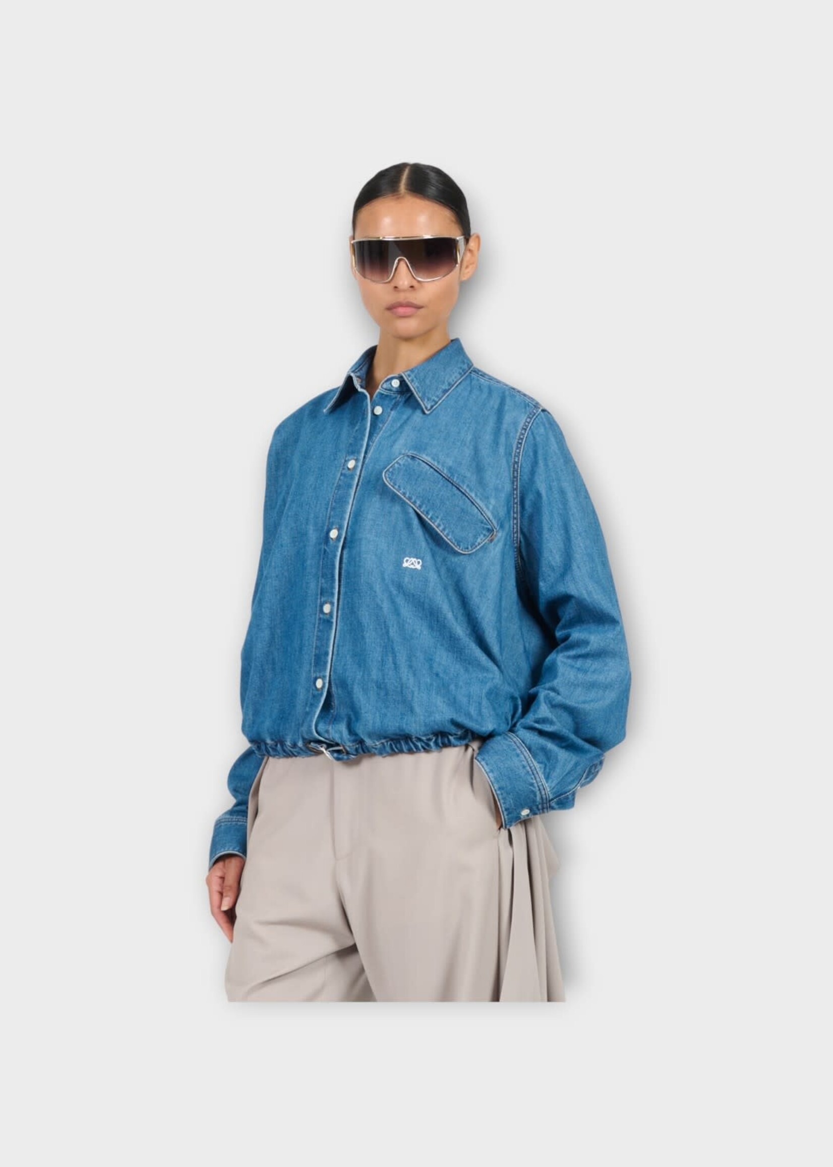 Loewe Loewe Shirt, Blue, Cotton Denim Belted Shirt In Light Blue