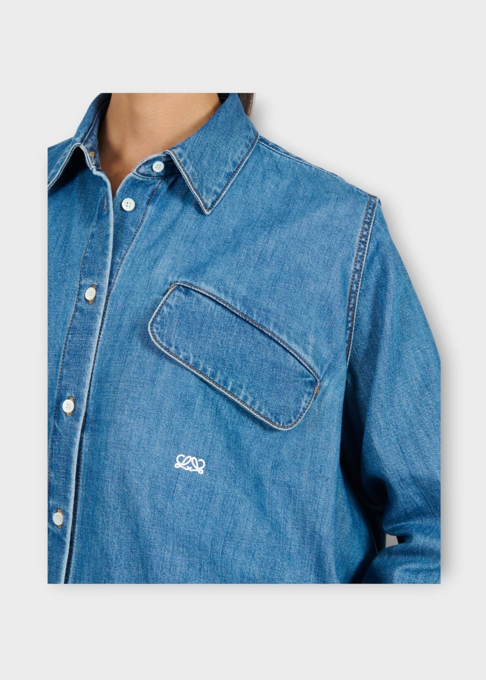 Loewe Loewe Shirt, Blue, Cotton Denim Belted Shirt In Light Blue