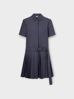 Loewe Loewe Dress, Navy, Cotton Shirt Pleated Belted Mini Dress In Navy Blue