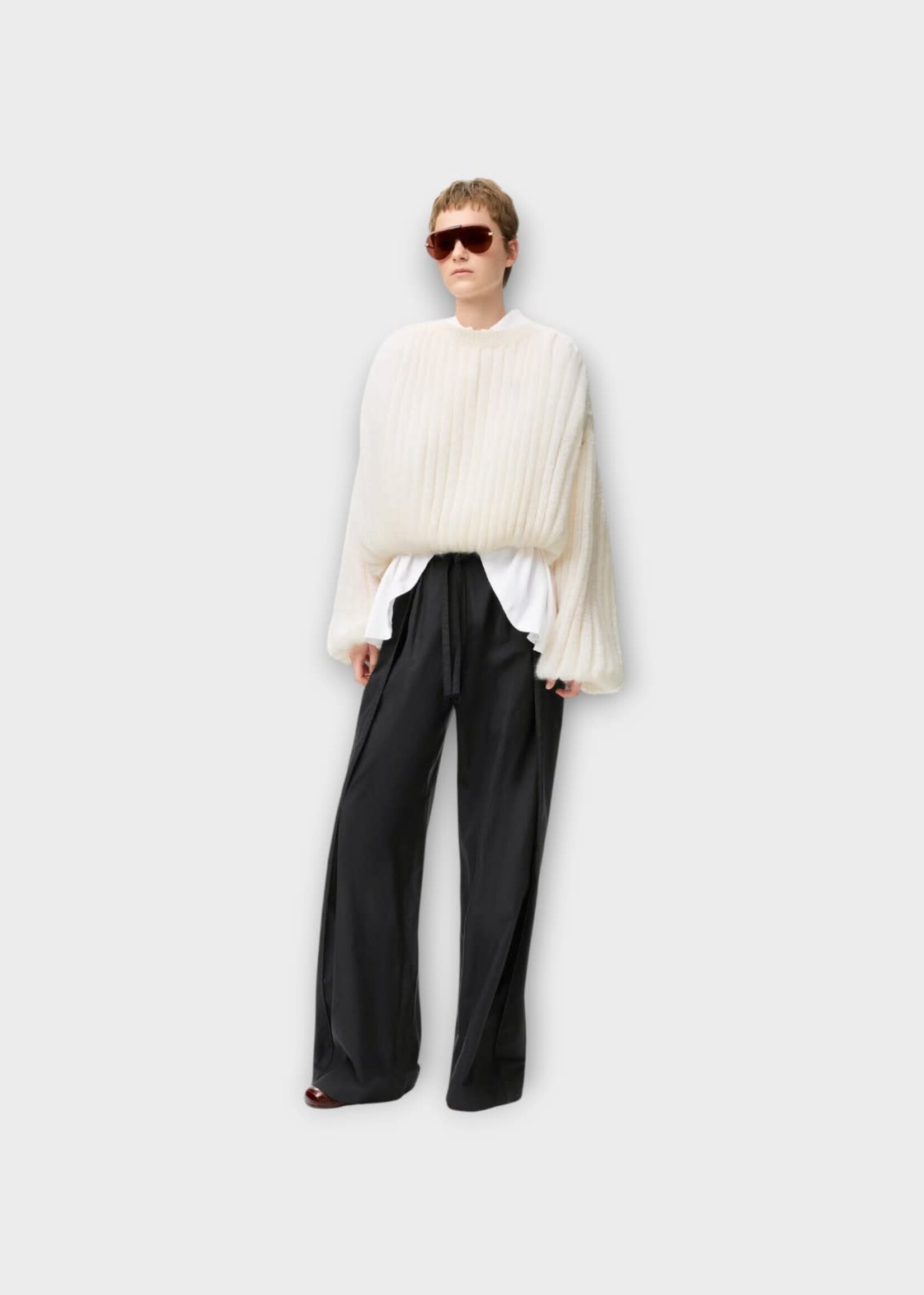 Loewe Loewe Trousers, Black, Silk & Cotton Mid Rise Pleated Pyjama Pants