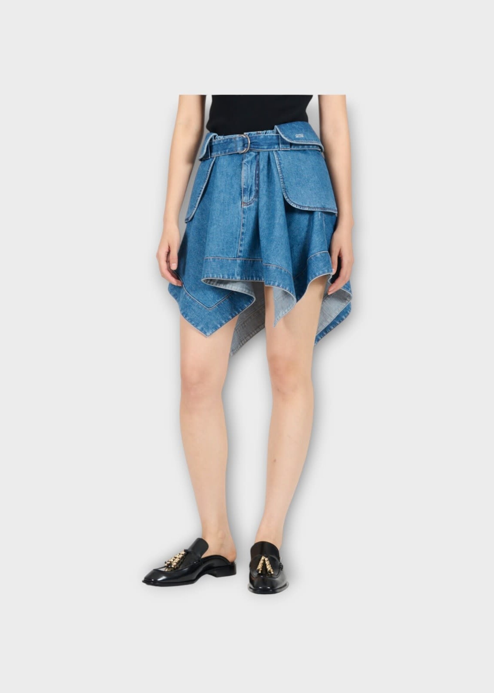 Loewe Loewe Skirt, Blue, Cargo Cotton Denim Asymmetric Belted Skirt In Light Blue