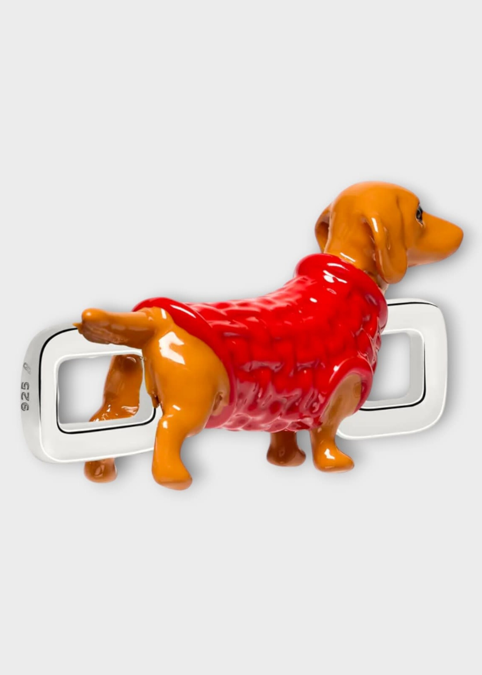Poubel Poubel Charm, Print, Cozy Dachshund Charm Painted Enamel w/ Sterling Silver