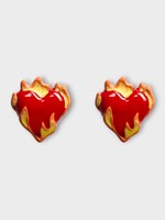 Poubel Poubel Earrings, Print, Heart on Fire Studs Painted Enamel w/ Sterling Silver