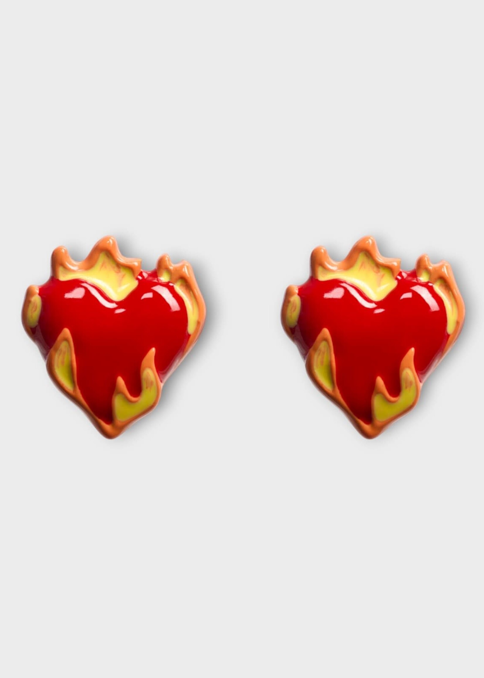 Poubel Poubel Earrings, Print, Heart on Fire Studs Painted Enamel w/ Sterling Silver