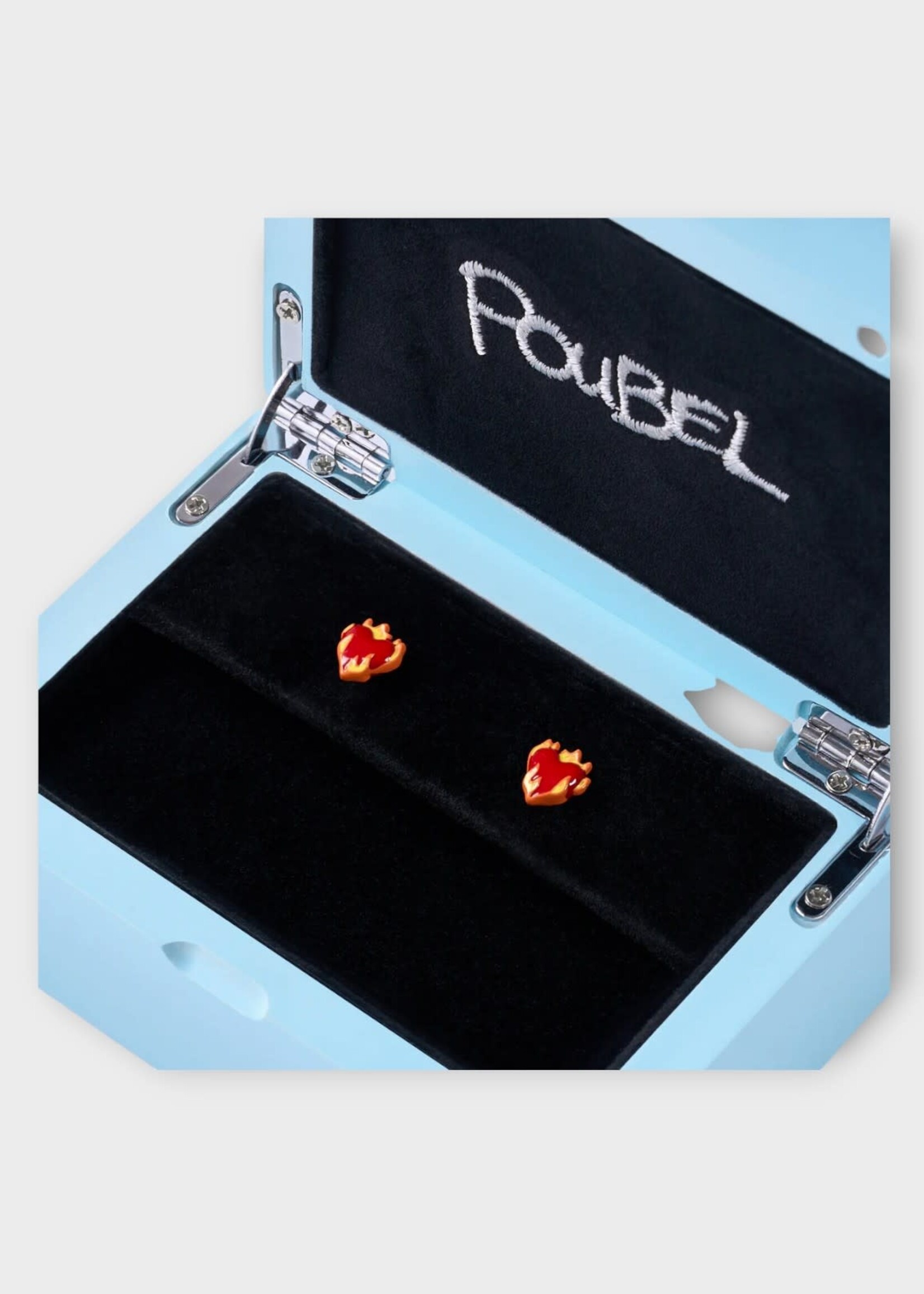 Poubel Poubel Earrings, Print, Heart on Fire Studs Painted Enamel w/ Sterling Silver