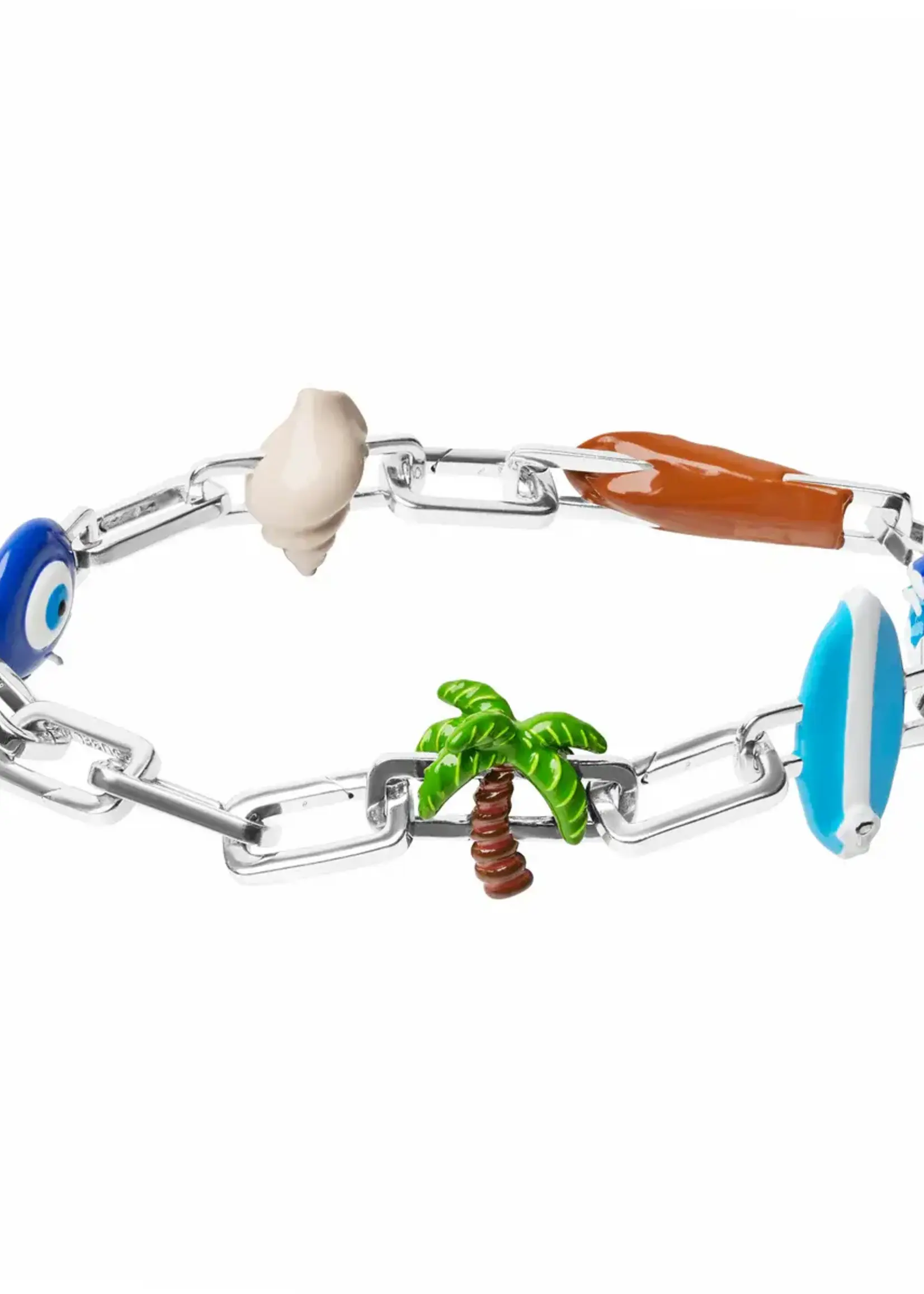 Poubel Poubel Bracelet, Print, Monegasque Completed Set Hand Painted Enamel Bracelet w/ Sterling Silver & Charms