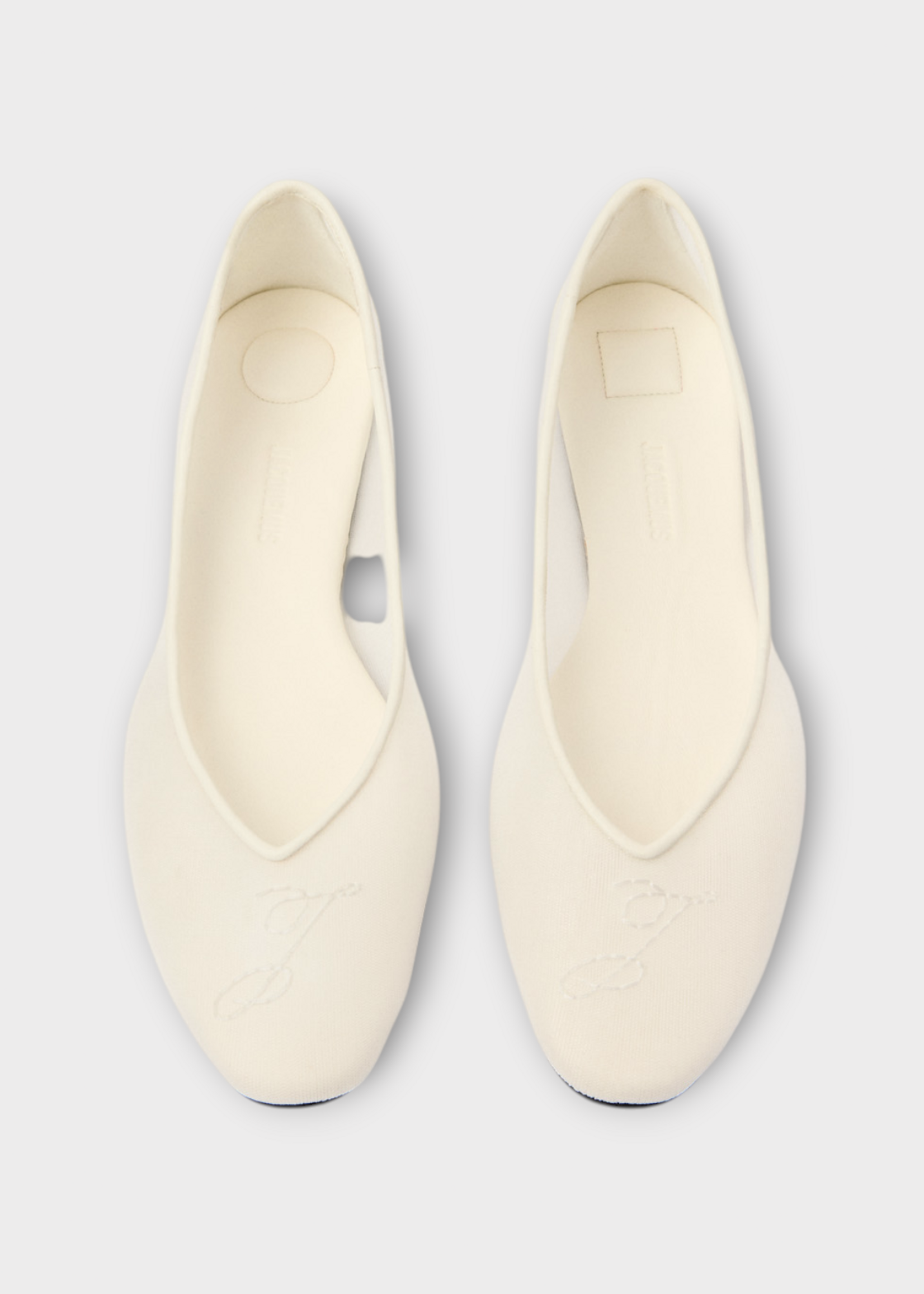 Jacquemus Jacquemus Flats, White, Ovalo Ballet Flats In White w/ Embroidery