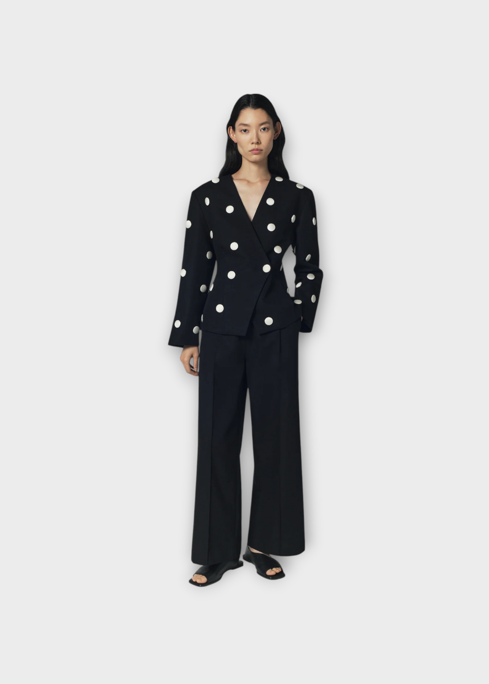 Destree Destree Jacket, Print, Aloise Double Breasted Blazer in Black & White w/ Dots Print