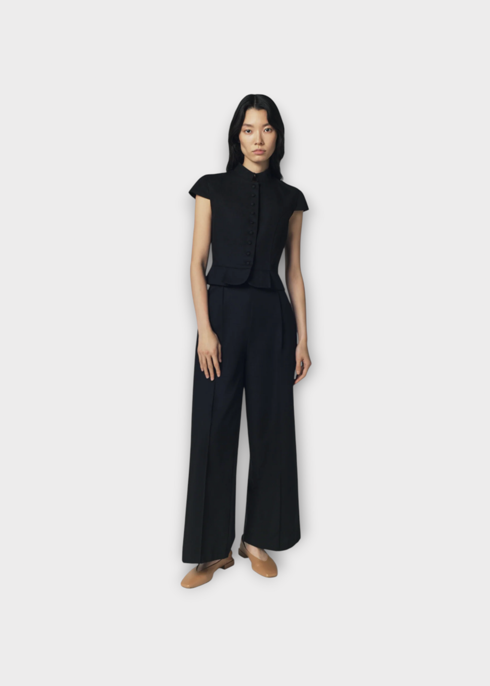 Destree Destree Trousers, Black, Martha Cotton Tailored Wide Legs Pants In Black