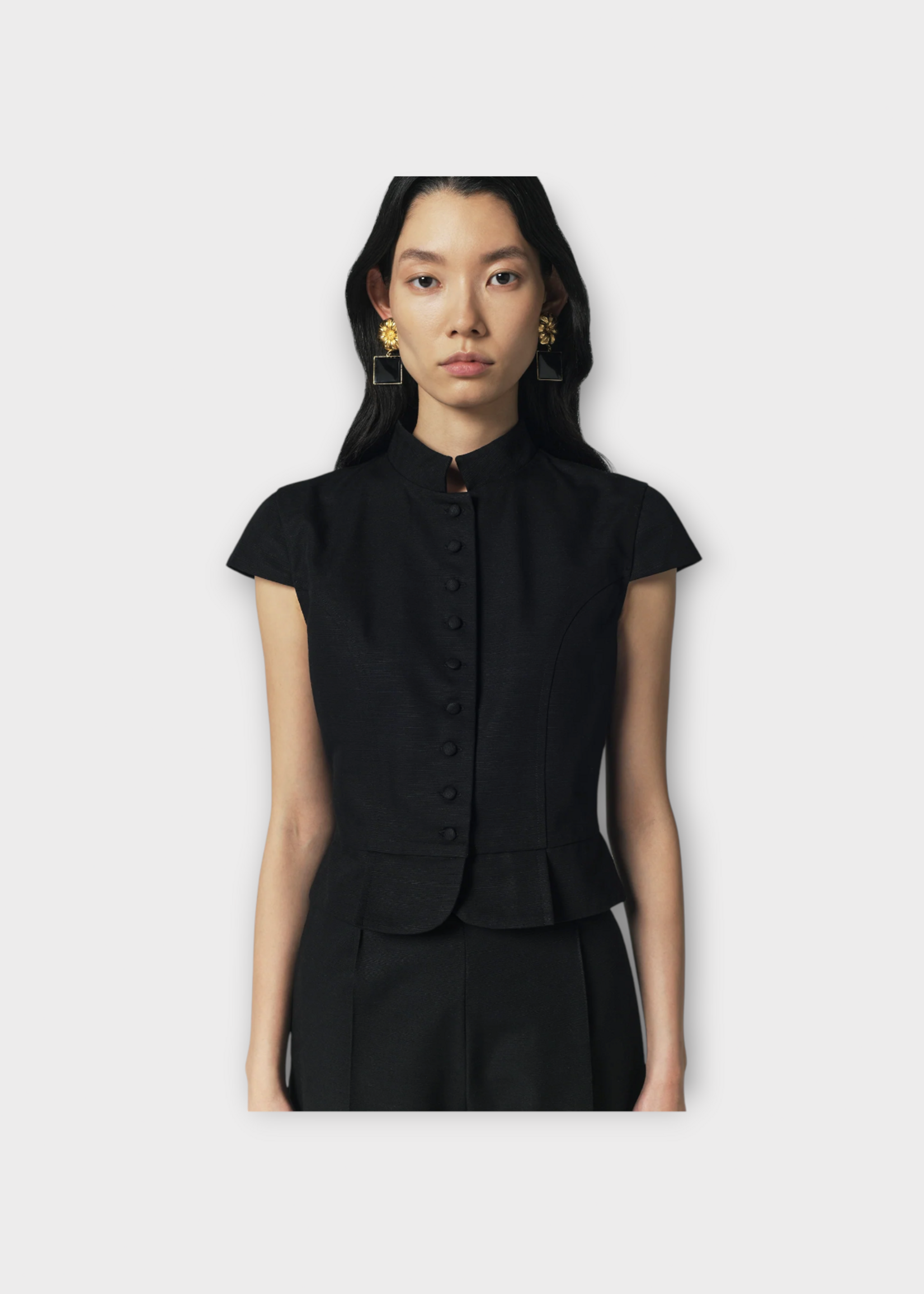 Destree Destree Top, Black, Amoako Cotton Sleeveless Buttoned Top in Black