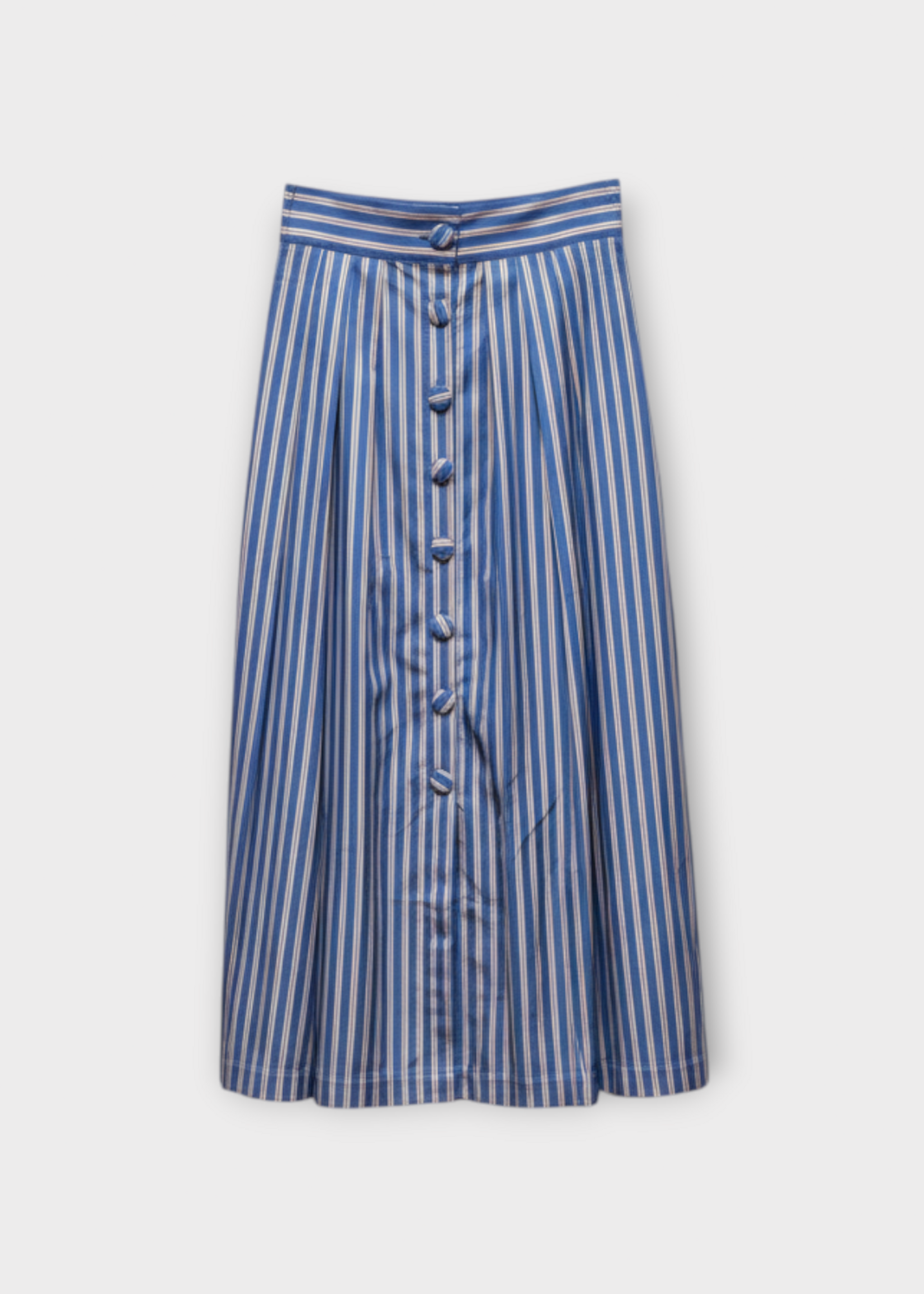 Destree Destree Skirt, Print, Irving Cotton Midi Skirt in Blue & Red w/ Stripes Print