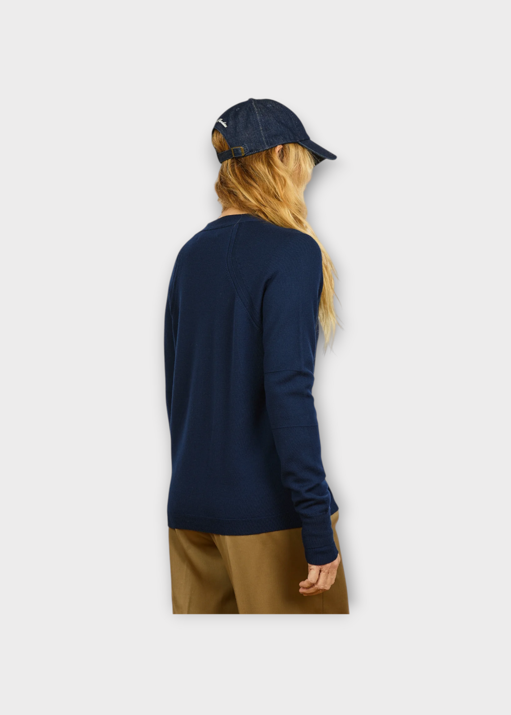 AGT AGT Knitwear, Blue, Julien Wool V-Neck Buttoned Cardigan in Encre