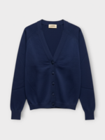 Alexandra Golovanoff AGT Knitwear, Blue, Julien Wool V-Neck Buttoned Cardigan in Encre