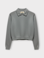 Alexandra Golovanoff AGT Knitwear, Grey, Milan Cashmere & Silk Polo Cropped Sweater in Brume