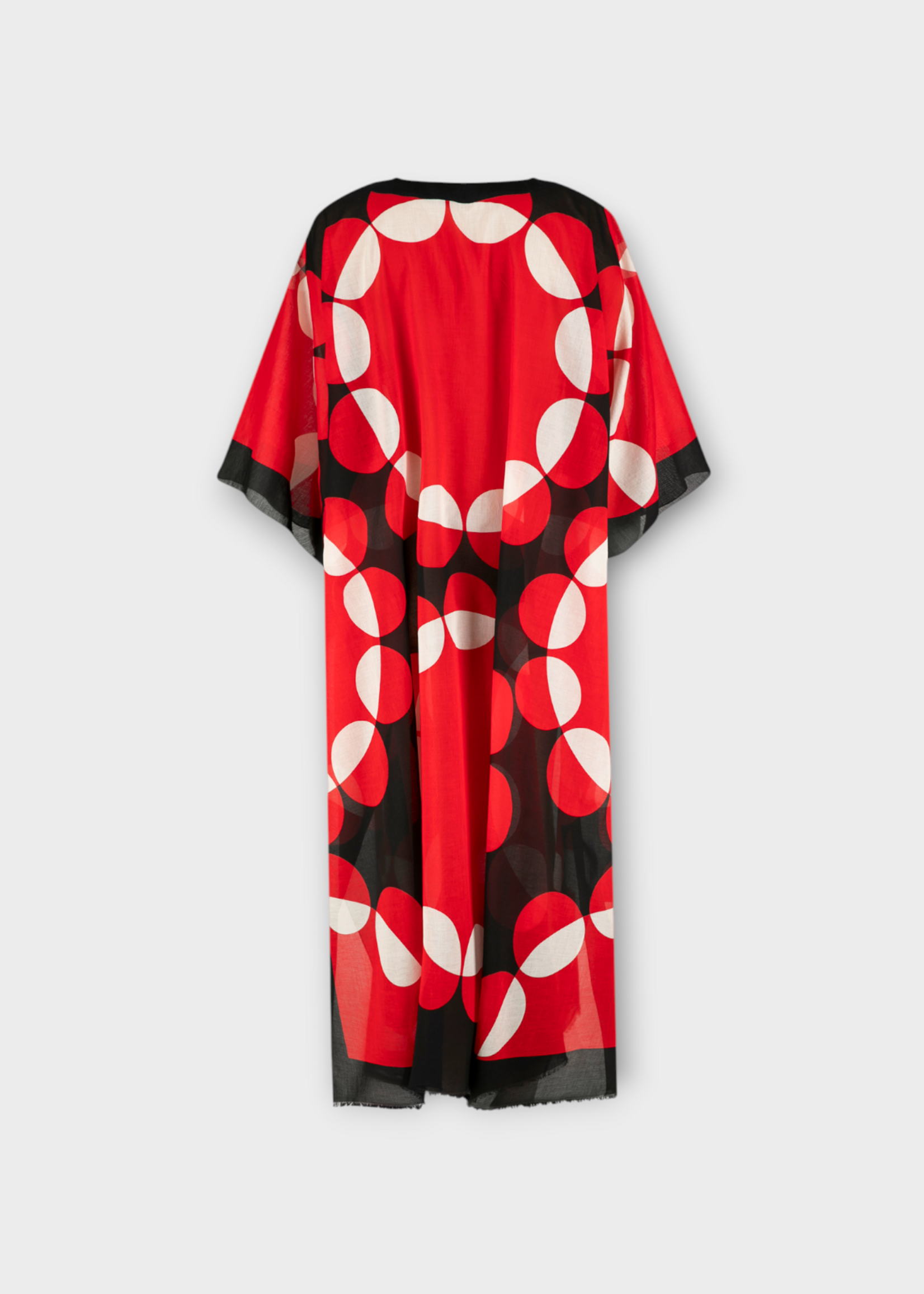 Dries Van Noten Dries Van Noten Dress, Print, Cartland Cotton V-Neck Long Kaftan In Red Black & White w/ Dessin E Print