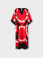 Dries Van Noten Dries Van Noten Dress, Print, Cartland Cotton V-Neck Long Kaftan In Red Black & White w/ Dessin E Print