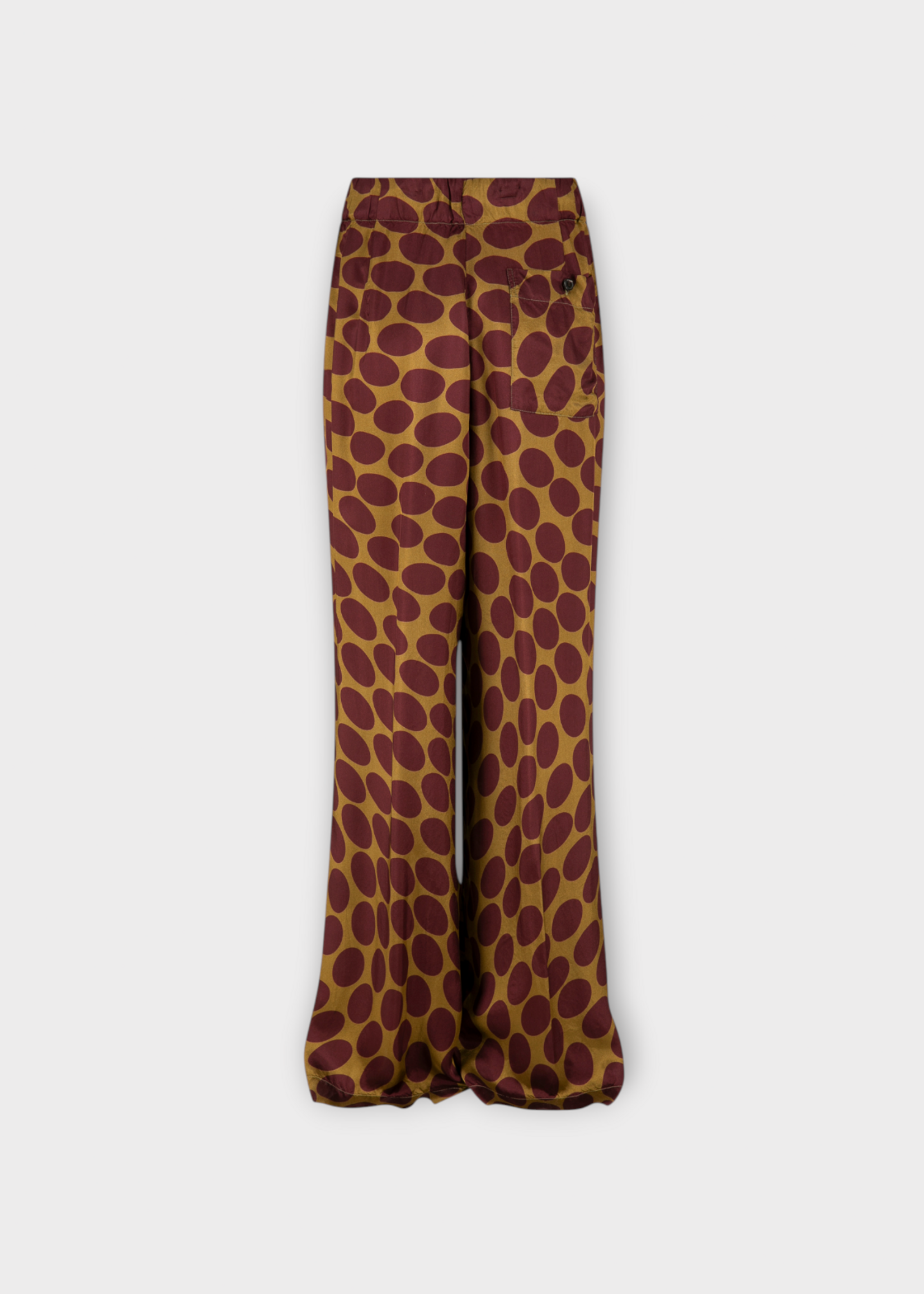 Dries Van Noten Dries Van Noten Trousers, Print, Pila Elasticated Waist Wide Leg Pants In Camel & Brown w/ Fountain Of Eggs Print