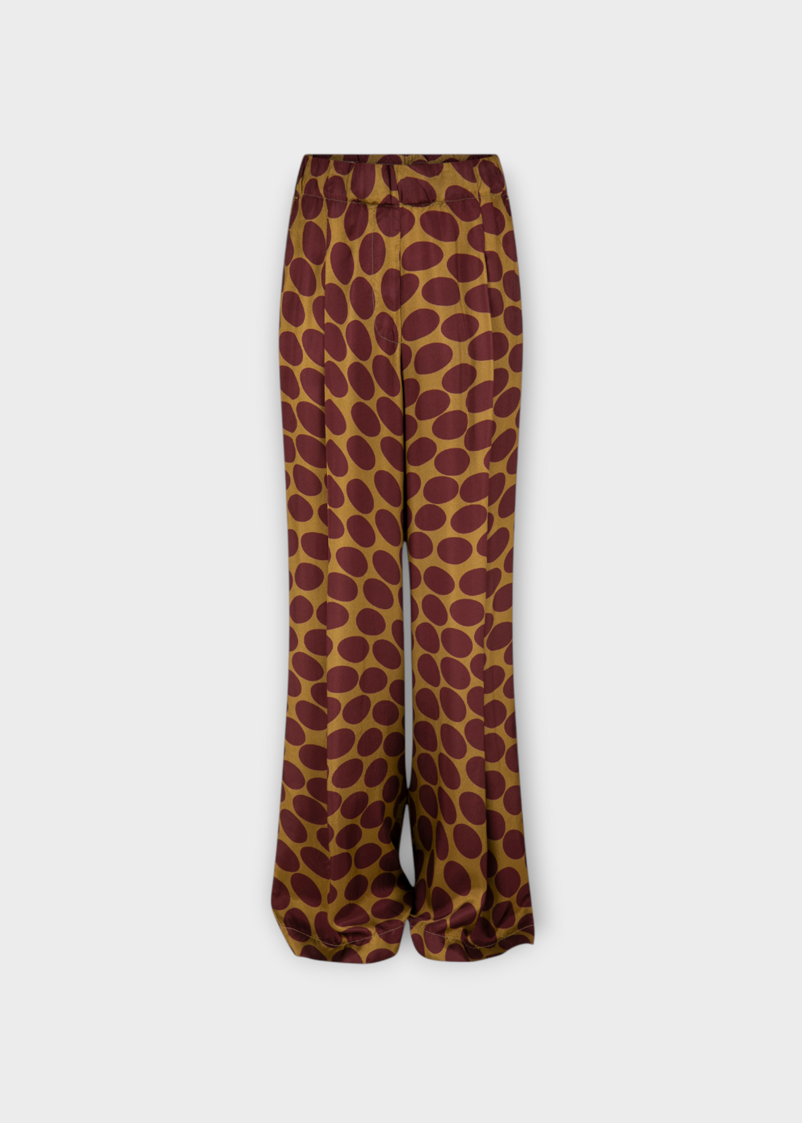 Dries Van Noten Dries Van Noten Trousers, Print, Pila Elasticated Waist Wide Leg Pants In Camel & Brown w/ Fountain Of Eggs Print