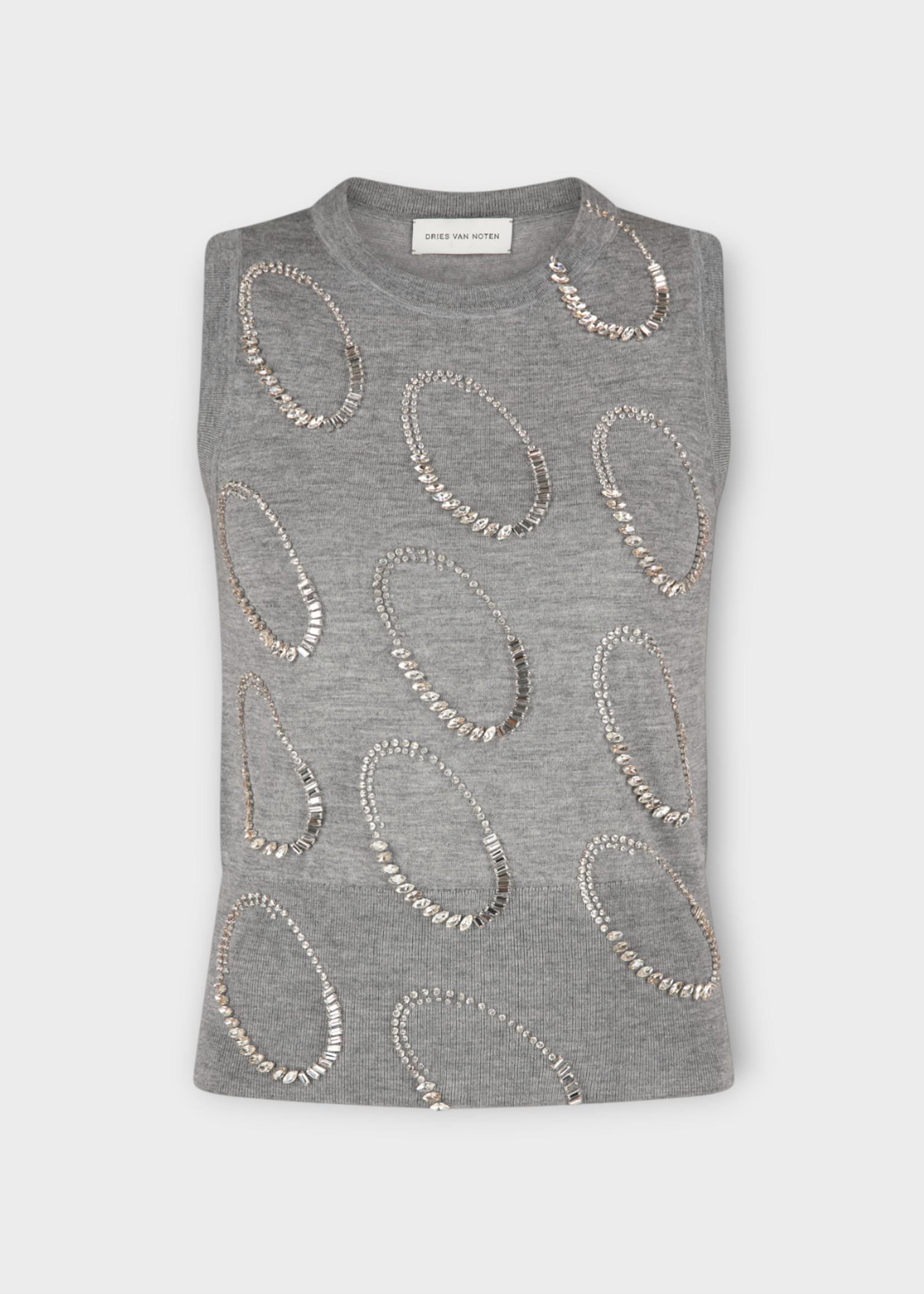 Dries Van Noten Dries Van Noten Top, Grey, Taja Merino Wool Sleeveless Embroidered Sweater In Grey