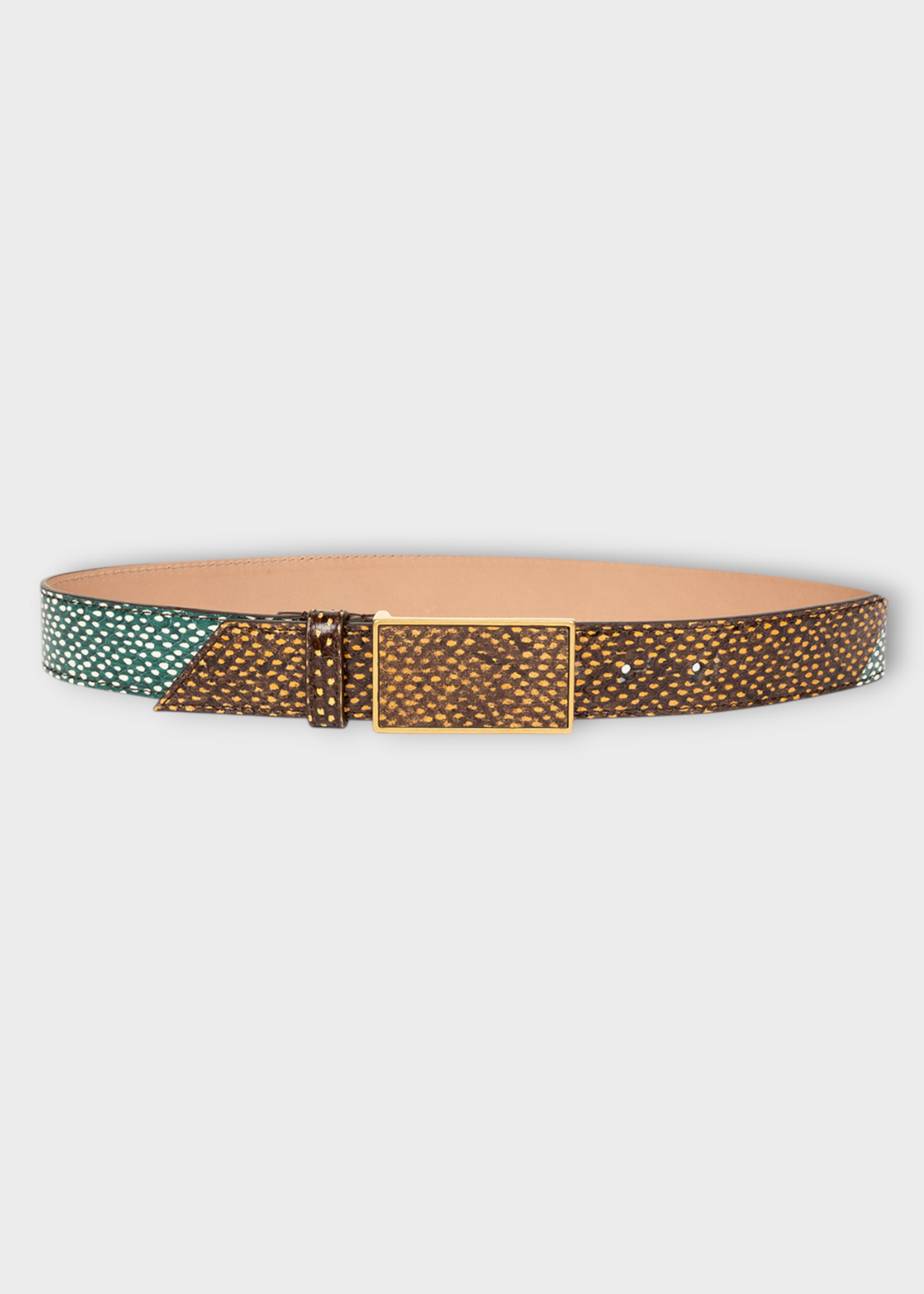 Dries Van Noten Dries Van Noten Belt, Print, Leather Belt in Brown w/ Dot Snake Print