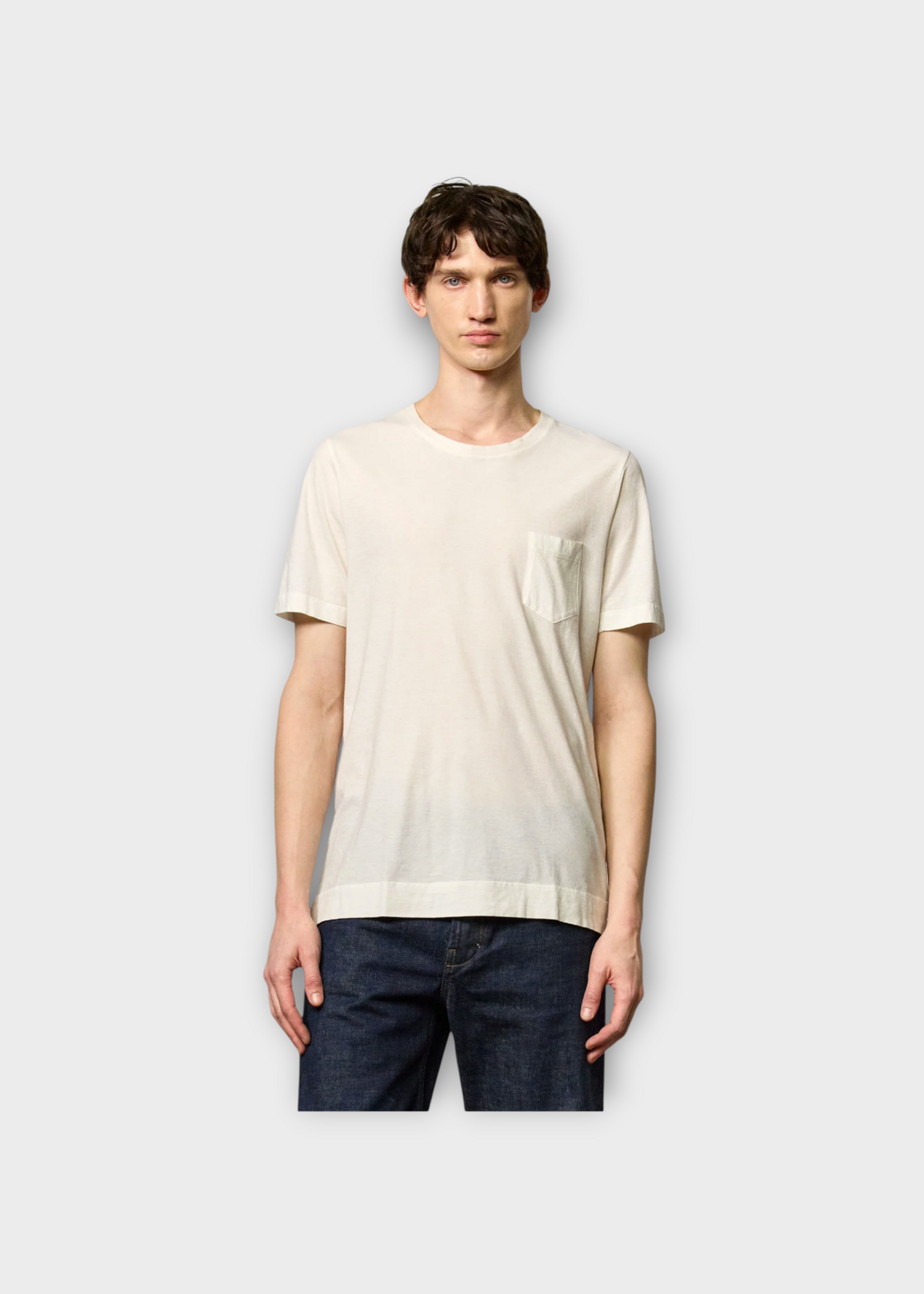 Massimo Alba Massimo Alba T-Shirt, White, Panarea Linen & Cotton Crew Neck T-Shirt in White w/ Chest Pocket