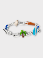 Poubel Poubel Bracelet, Print, Monegasque Completed Set Hand Painted Enamel Bracelet w/ Sterling Silver & Charms