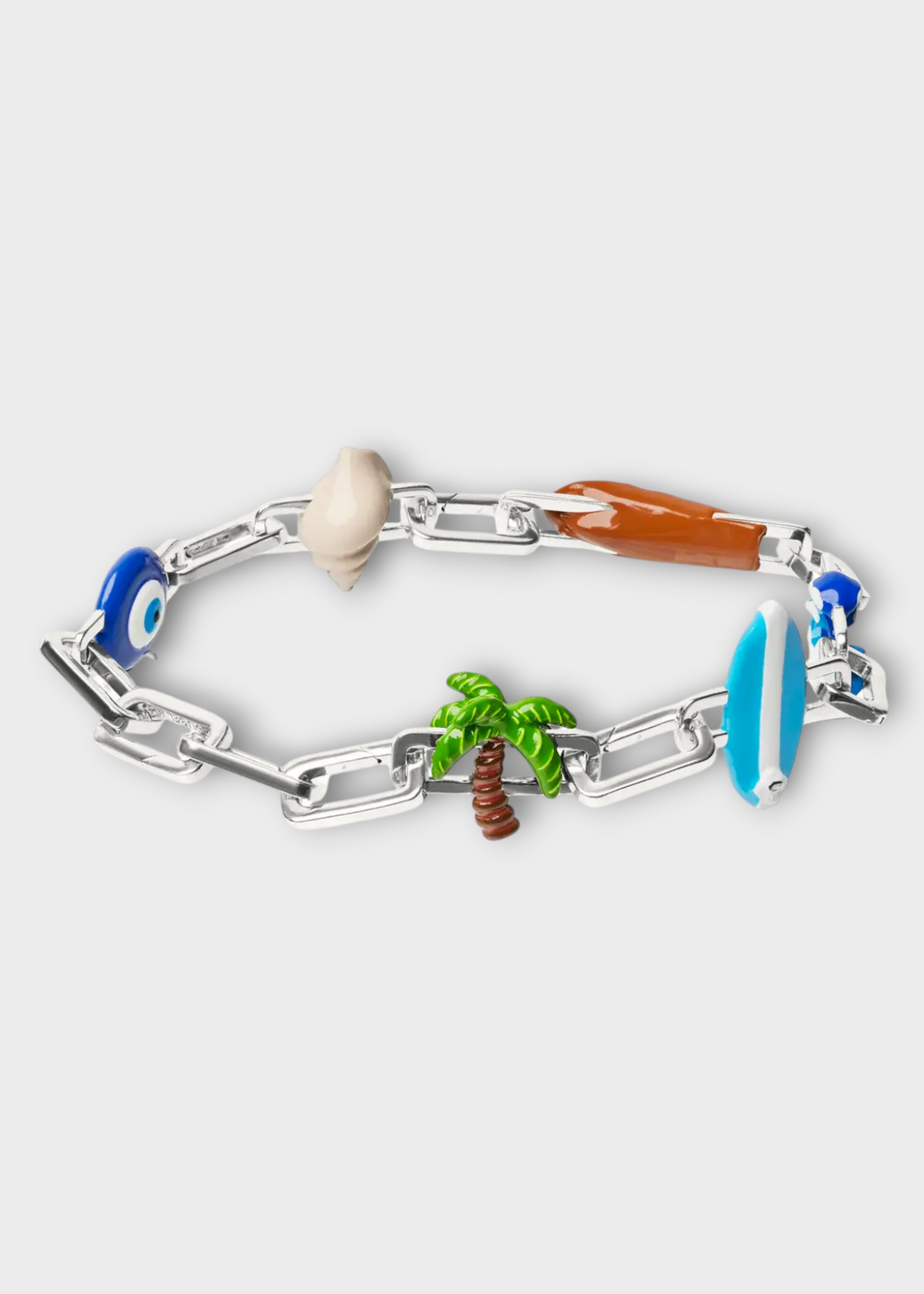 Poubel Poubel Bracelet, Print, Monegasque Completed Set Hand Painted Enamel Bracelet w/ Sterling Silver & Charms