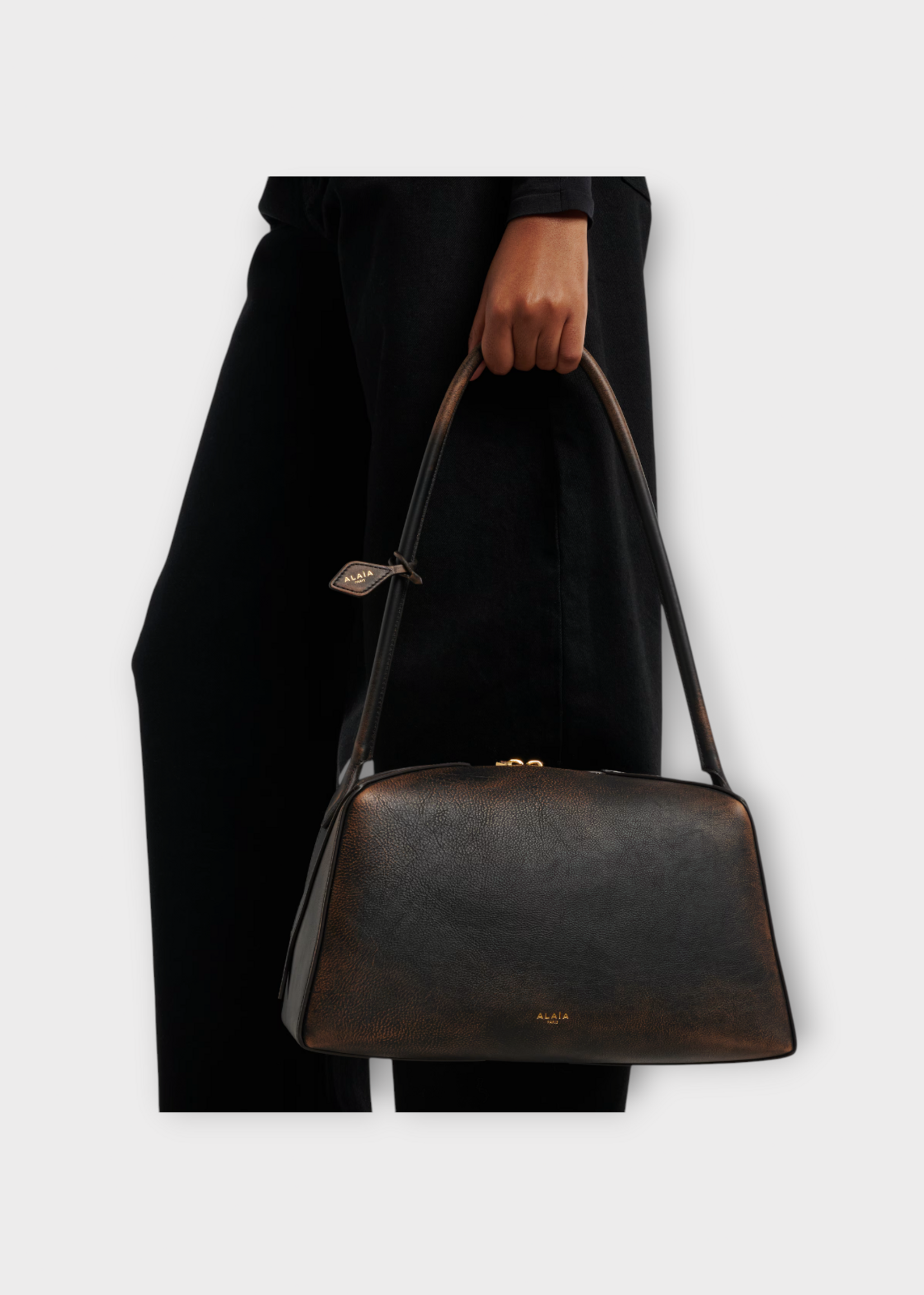 Alaia Alaia Bag, Brown, Le Bouledogue Medium Aged Leather Shoulder Bag In Ebene