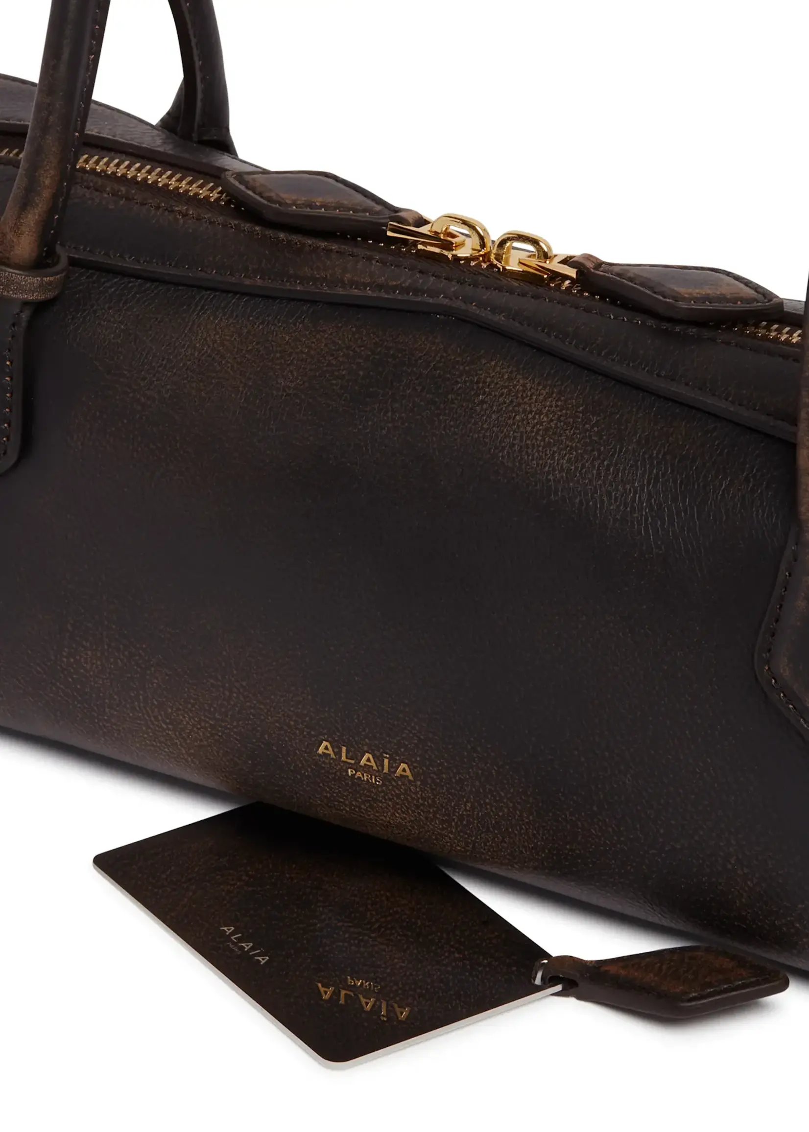 Alaia Alaia Bag, Brown, Le Teckel Medium Aged Leather Shoulder Bag in Ebene
