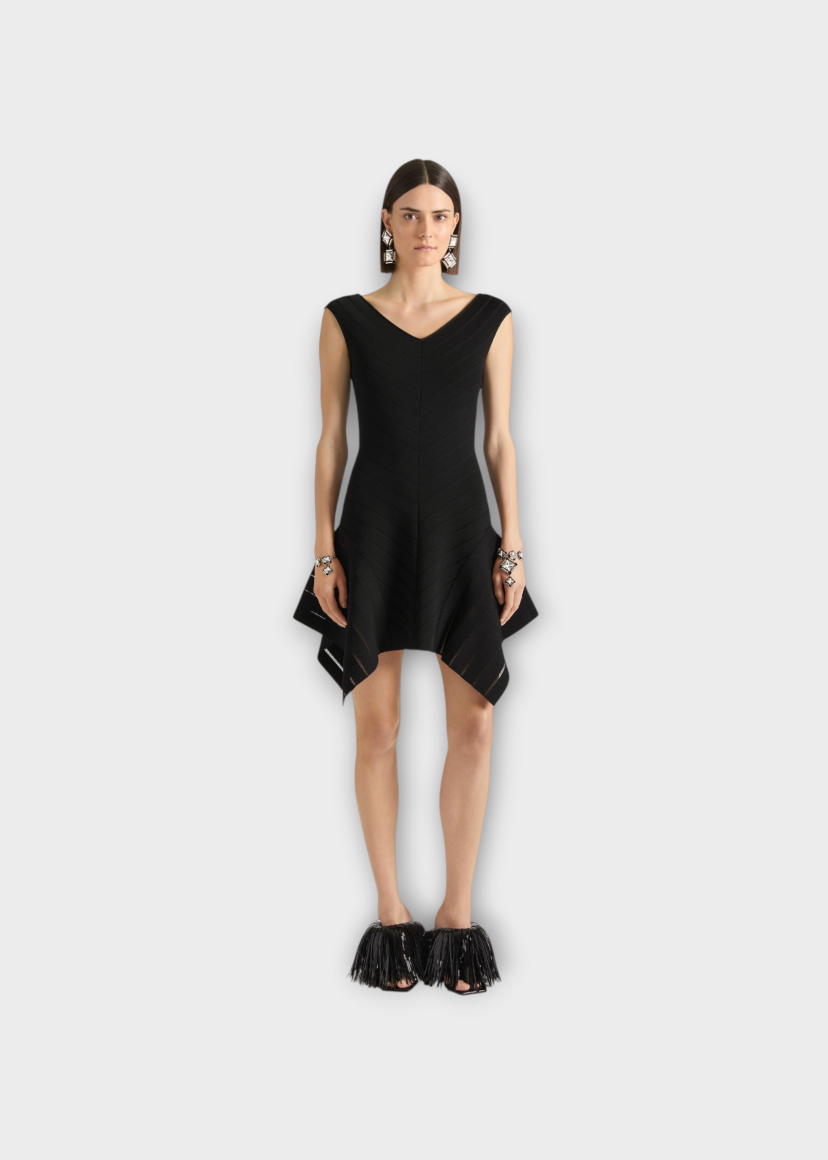Givenchy Givenchy Dress, Black, V-Neck Sleeveless Asymmetric Mini Dress In Black