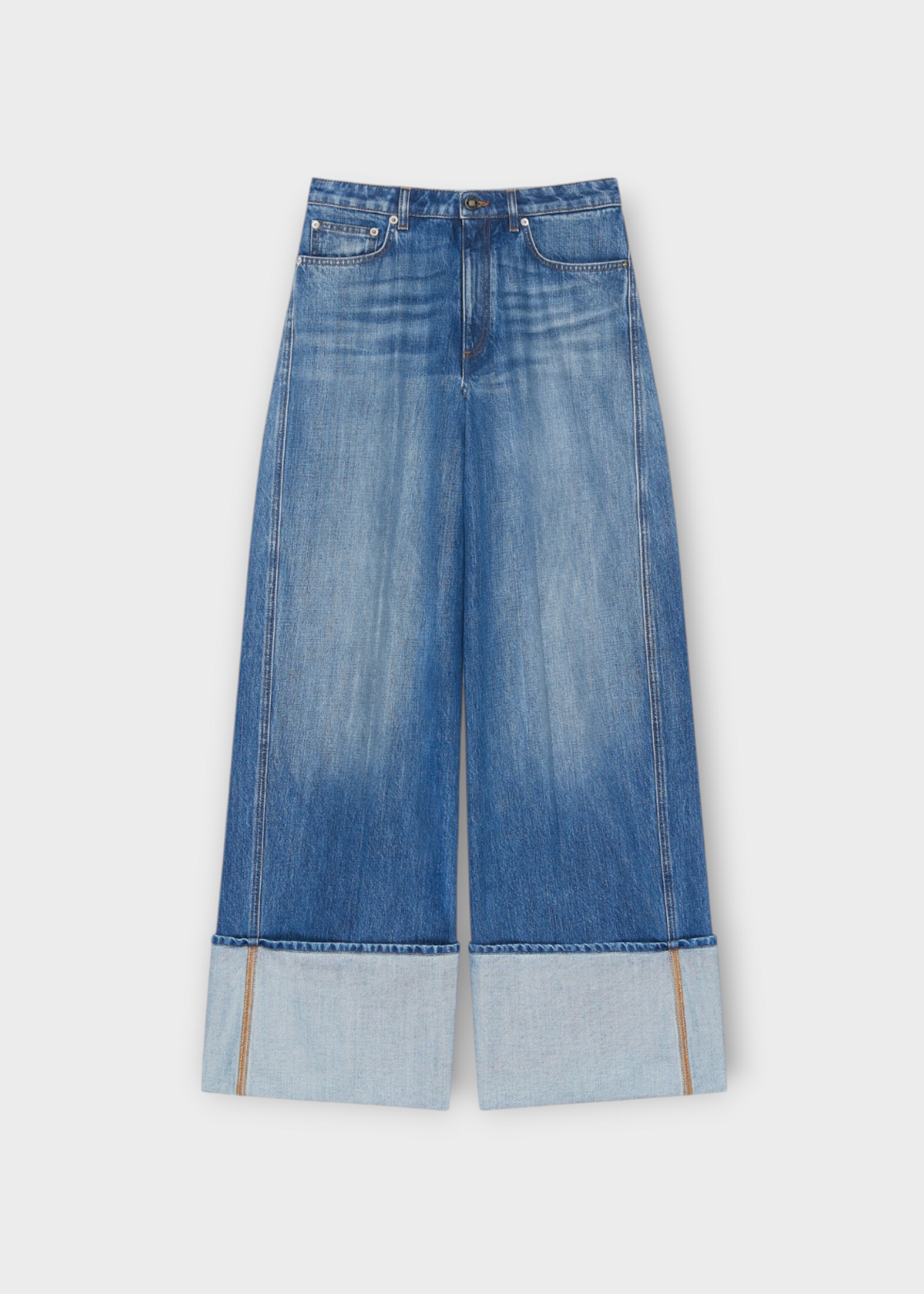 Givenchy Givenchy Jeans, Blue, High Waist Wide Leg Turn Up Denim Pants In Medium Blue