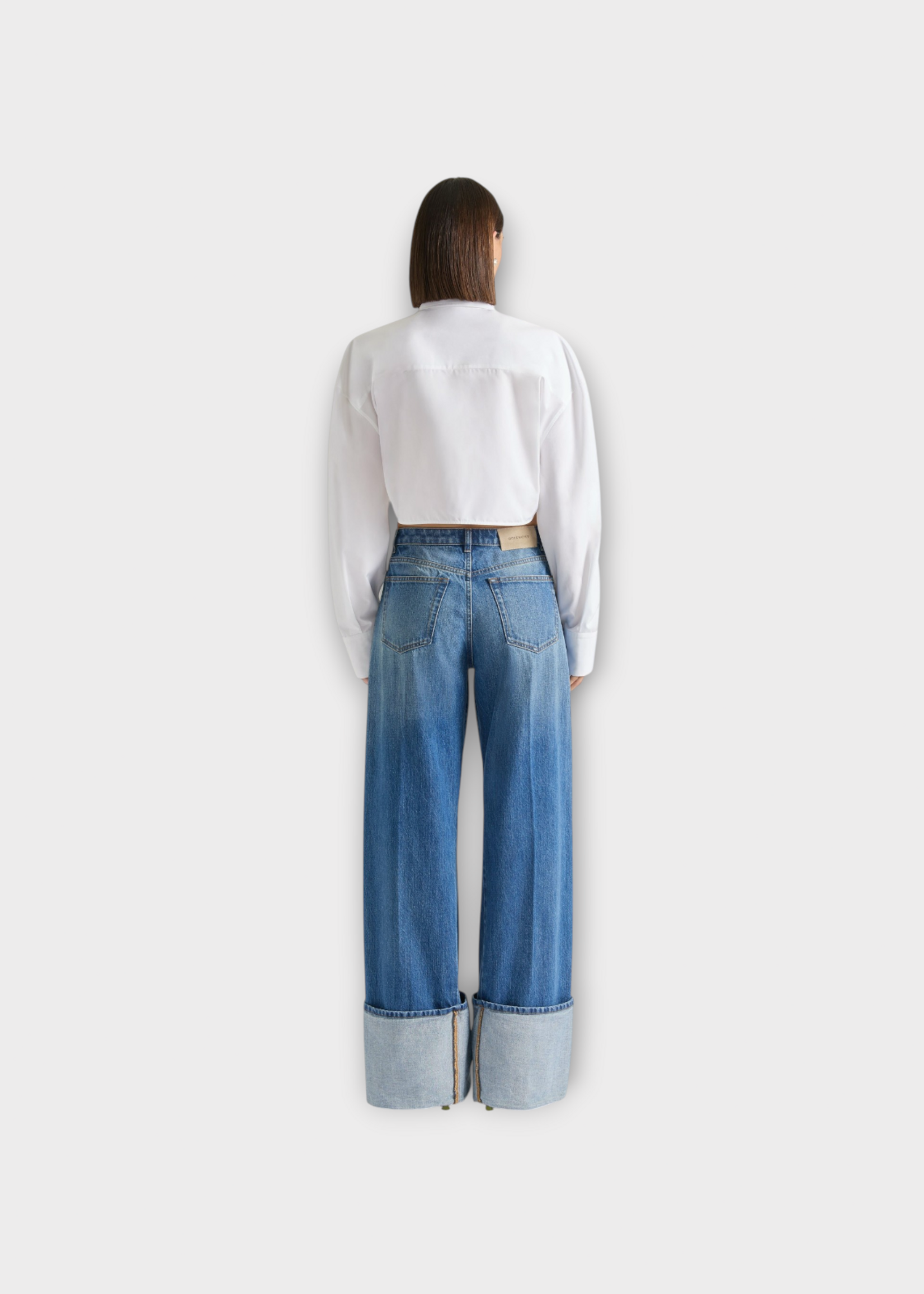 Givenchy Givenchy Jeans, Blue, High Waist Wide Leg Turn Up Denim Pants In Medium Blue