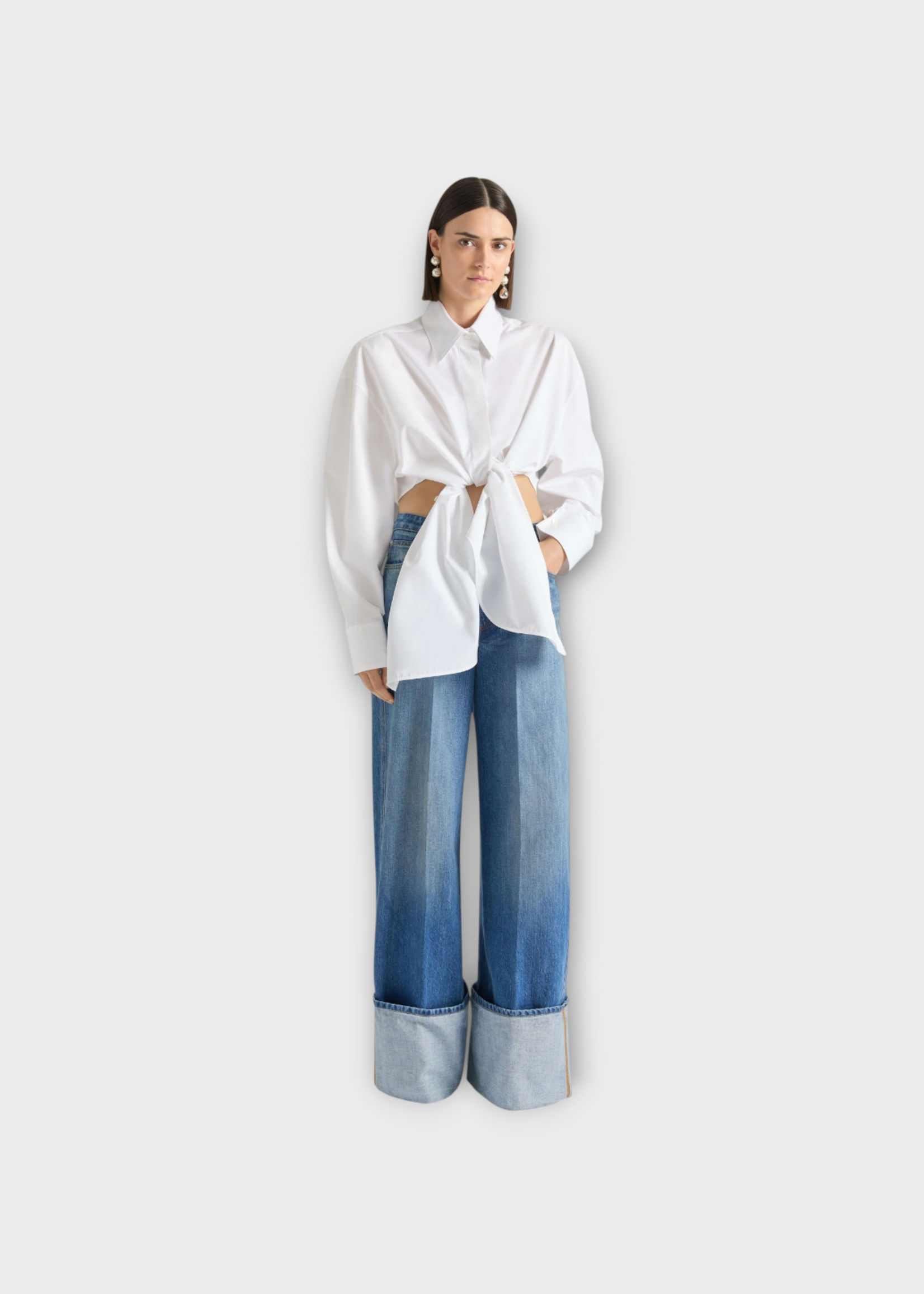 Givenchy Givenchy Jeans, Blue, High Waist Wide Leg Turn Up Denim Pants In Medium Blue