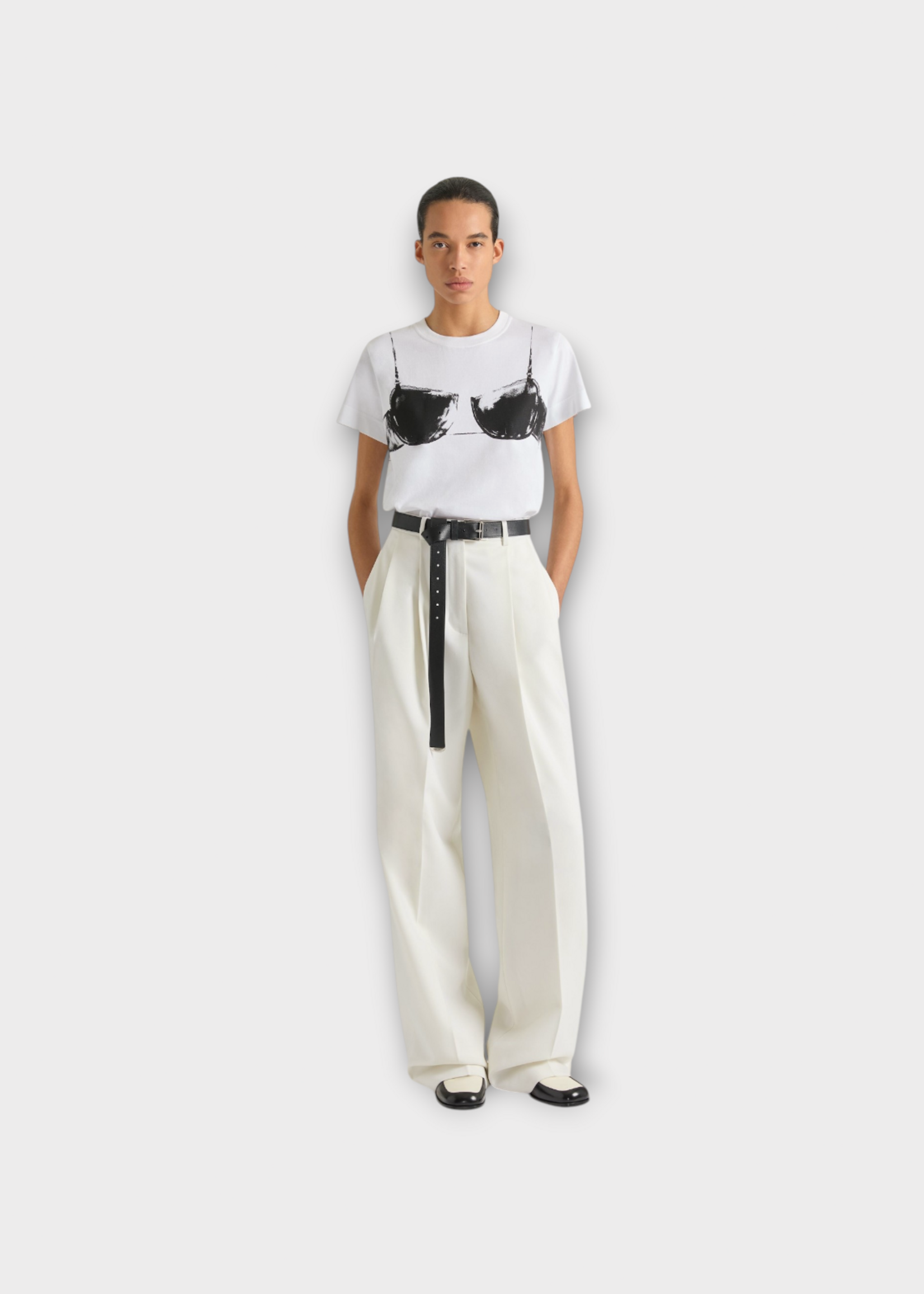 Givenchy Givenchy T-Shirt, Multi, Cotton Crew Neck T-Shirt in White w/ Cutaway Bra Print