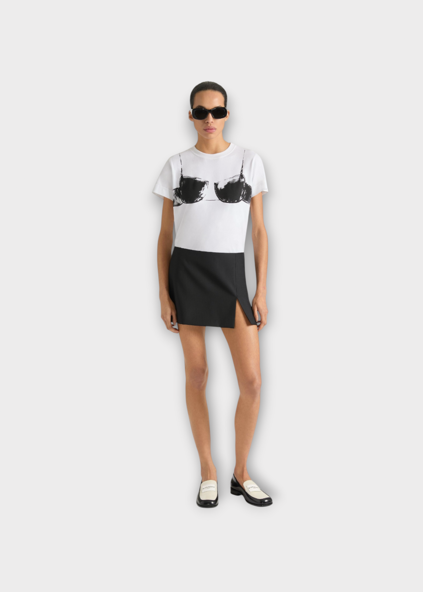 Givenchy Givenchy T-Shirt, Multi, Cotton Crew Neck T-Shirt in White w/ Cutaway Bra Print
