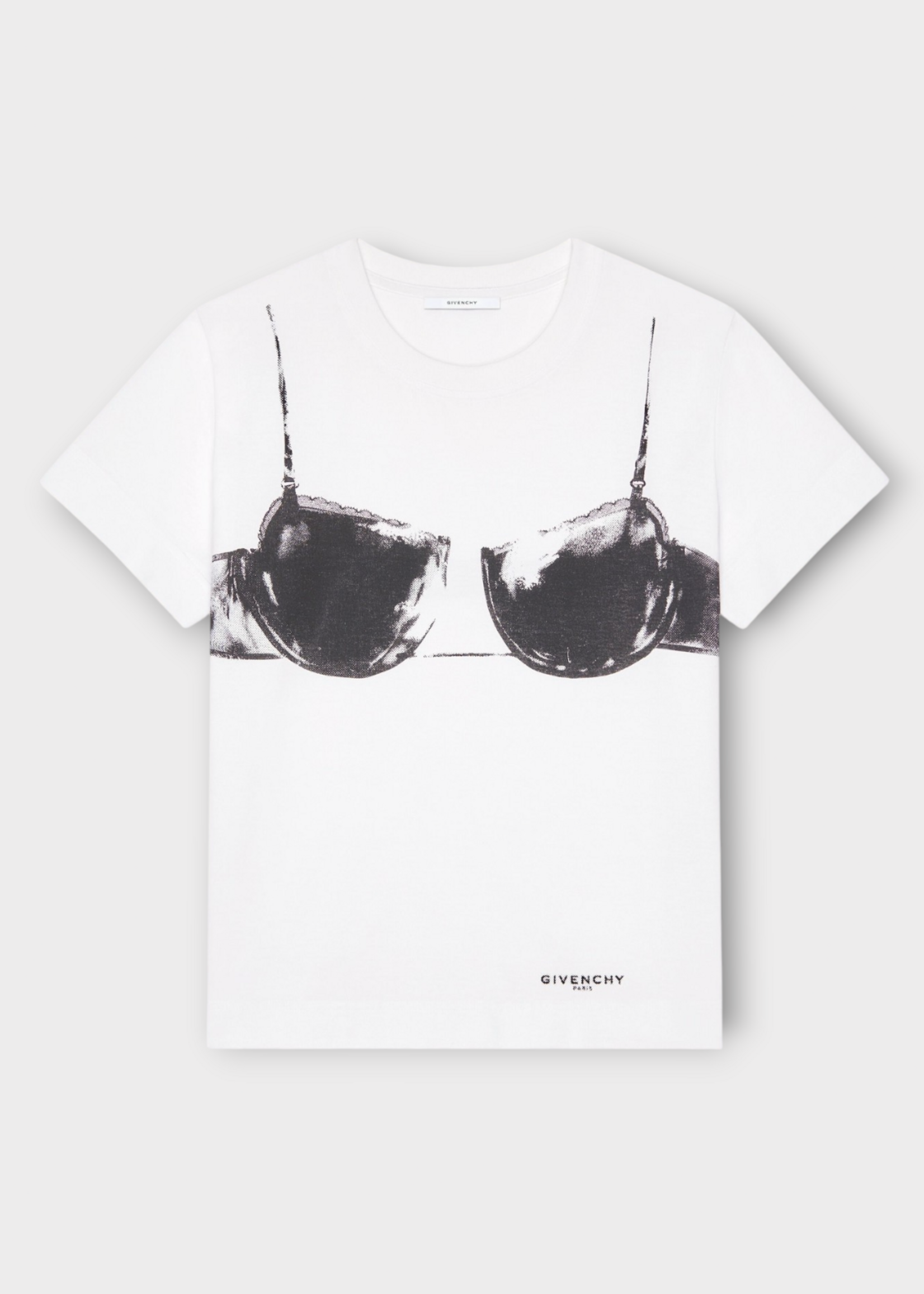Givenchy Givenchy T-Shirt, Multi, Cotton Crew Neck T-Shirt in White w/ Cutaway Bra Print