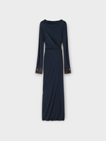 Lanvin Lanvin Dress, Navy, Draped Long Sleeve Midi Dress In Navy Blue