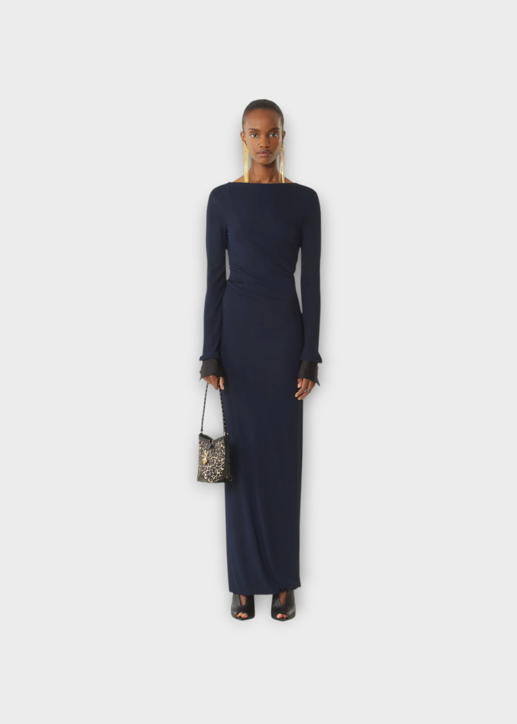 Lanvin Lanvin Dress, Navy, Draped Long Sleeve Midi Dress In Navy Blue